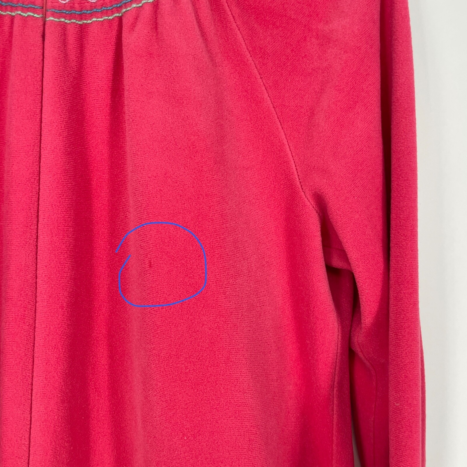 VTG Vanity Fair Womens S/M Housecoat Robe Half Zip Velour Embroidered pink maxi
