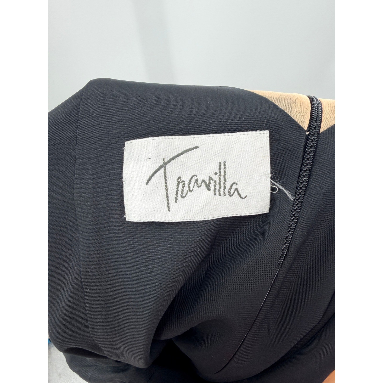 Travilla Vintage Black Cocktail Dress Lace Sleeve Nude Underlay Marilyn Monroe 8