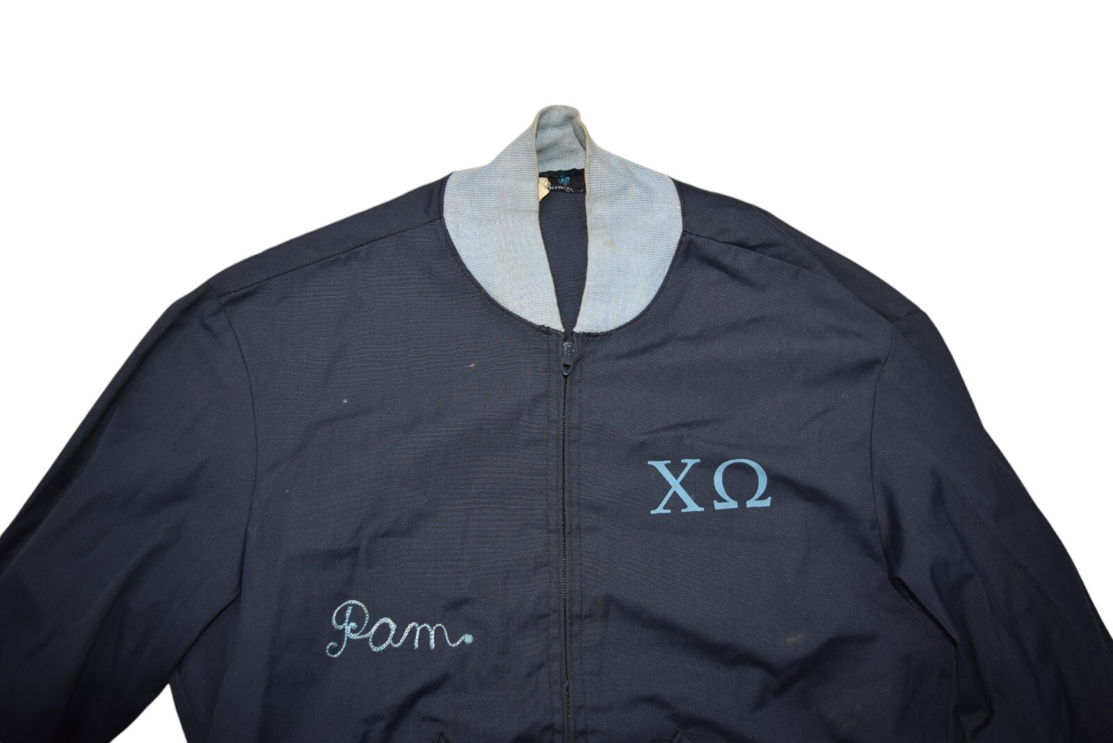 Vintage Sorority Jacket Womens Small Champion Running Man Chain Stitch Chi Omega