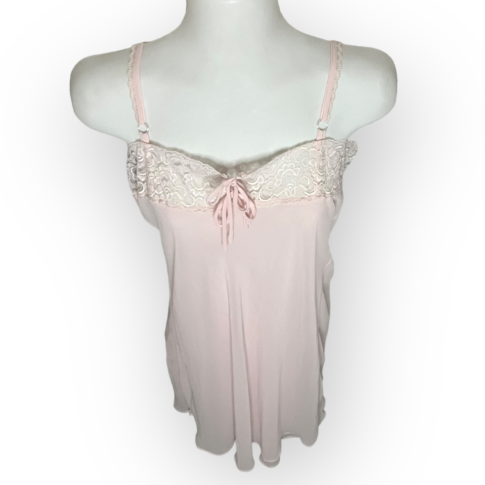 Valerie Steven Vintage 90s Pale Pink Lace Edge Lined Nightgown Slip Dress Size M