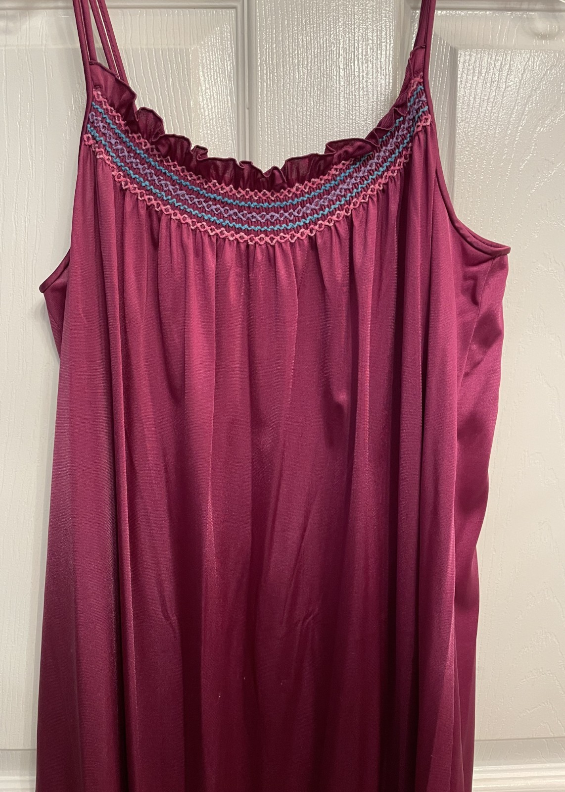Vintage Vanity Fair Dupont Nylon Long Nightgown Smocked Bodice PURPLE Size Small