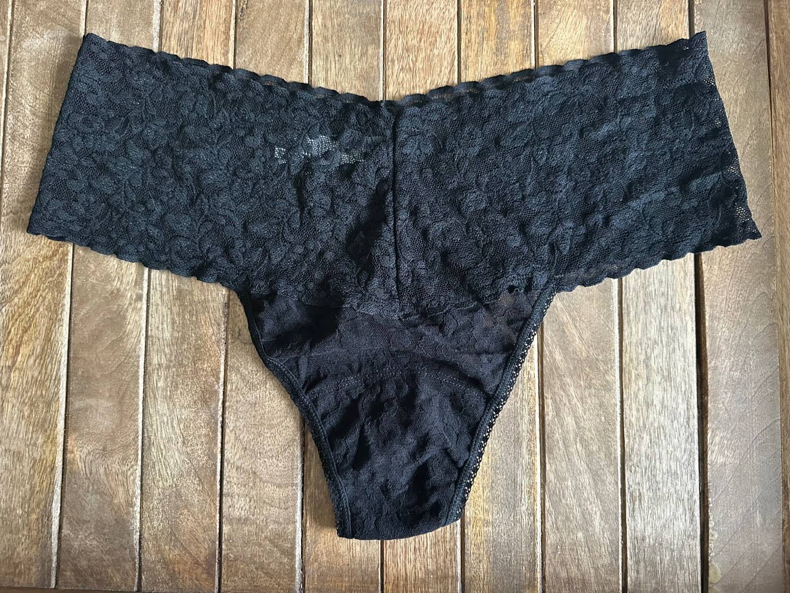 Vtg Hanky Panky Black Lace Thong Bikini Panties O/S