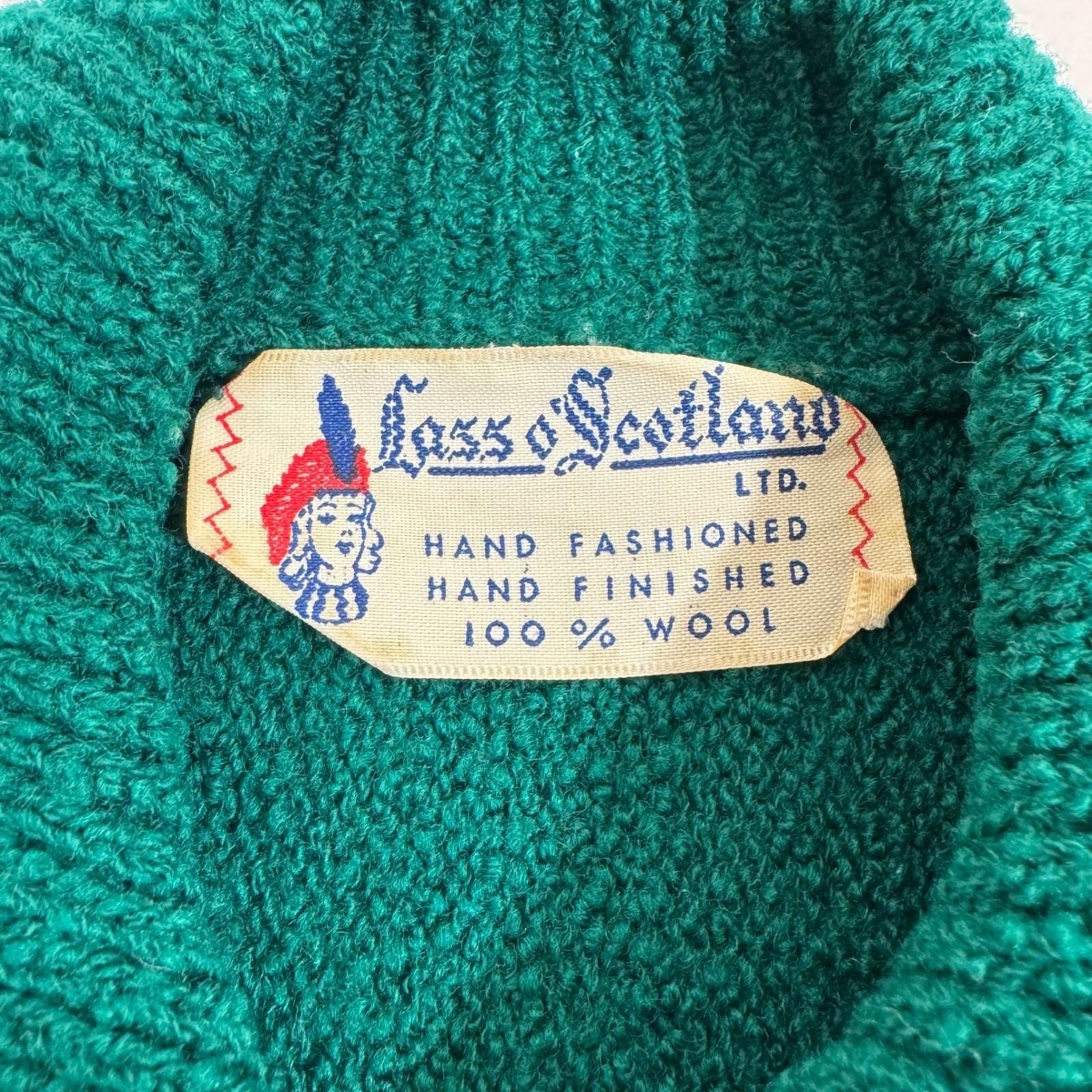 Vtg Lass O Scotland 100% Wool 2 Piece Skirt Set Emerald Green Rhinestone Small