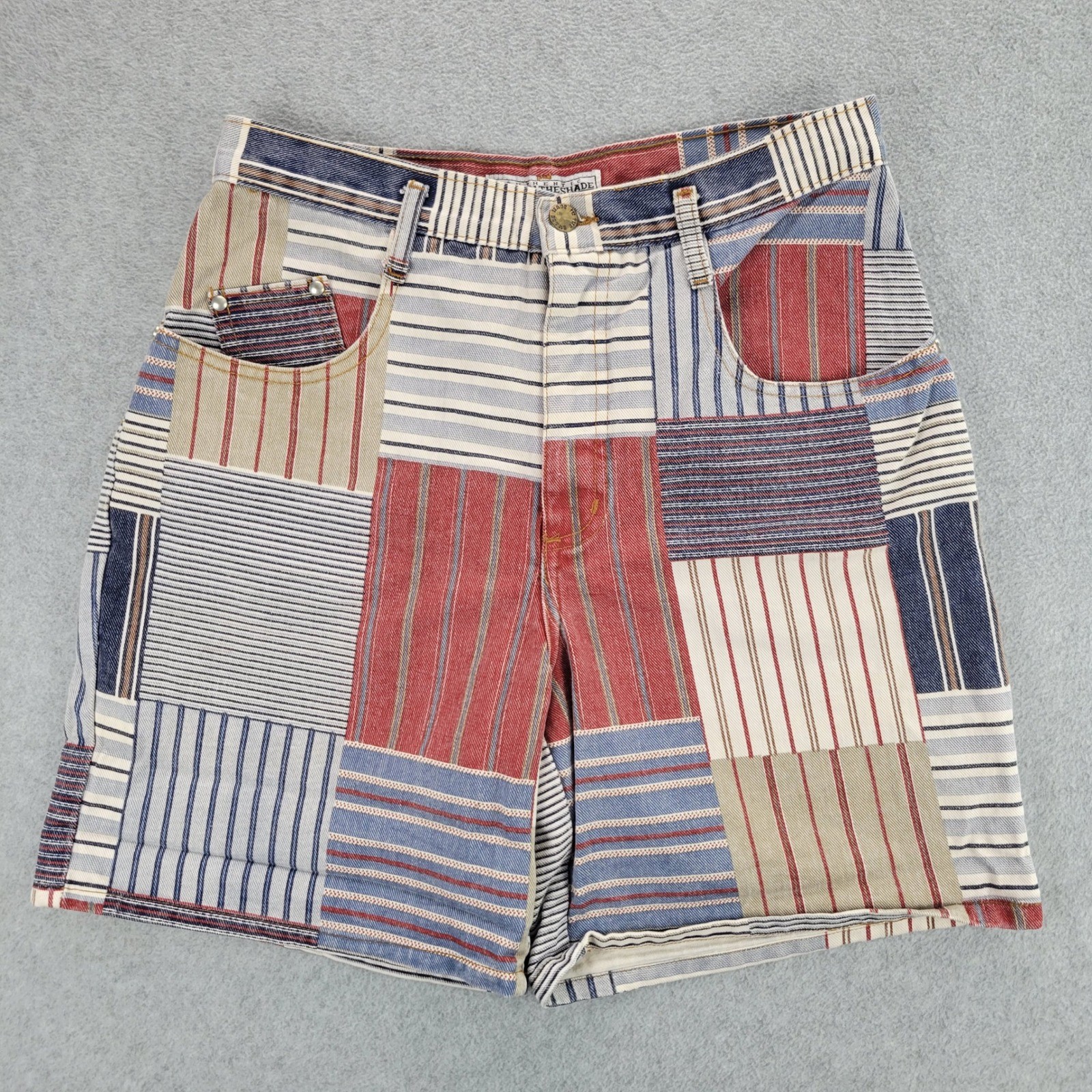 Made In The Shade Patchwork Shorts Womens 11 Multicolor Striped High Rise VTG