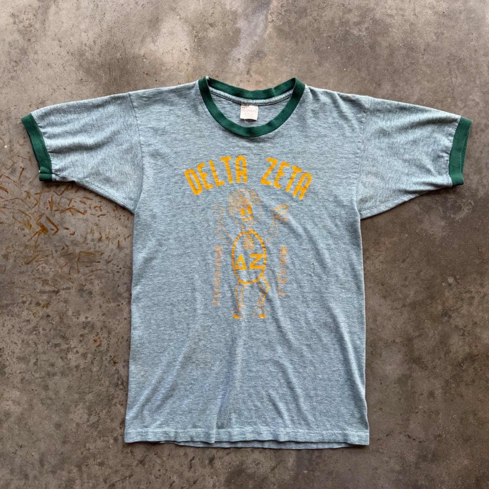 Vintage Mayo Spruce Delta Zeta Bivouac Brawl Ringer T-Shirt Gray Green Medium