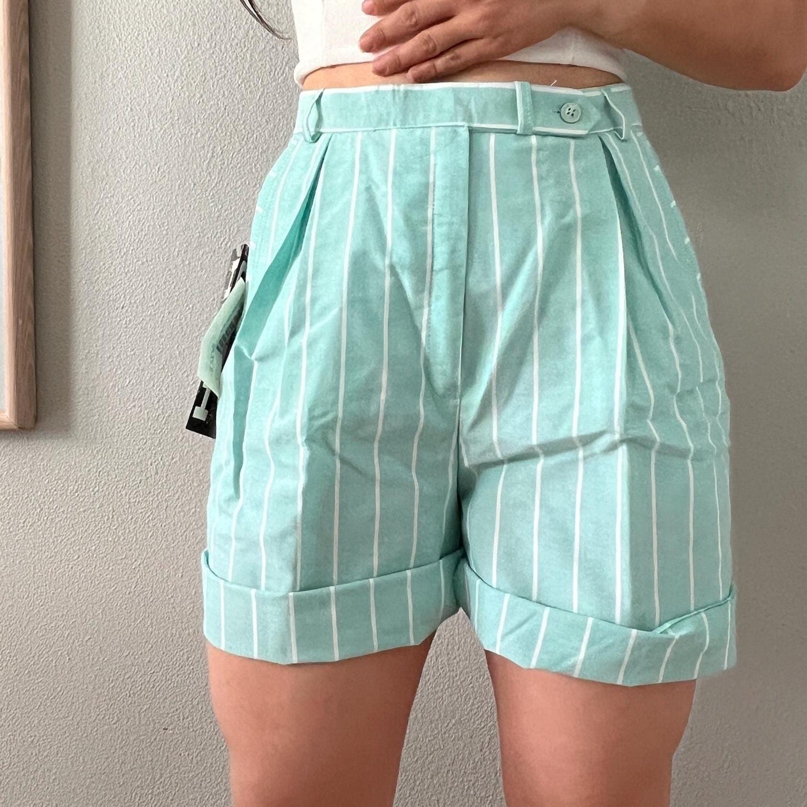 Vintage green and white pastel striped bermuda shorts 10 DEADSTOCK