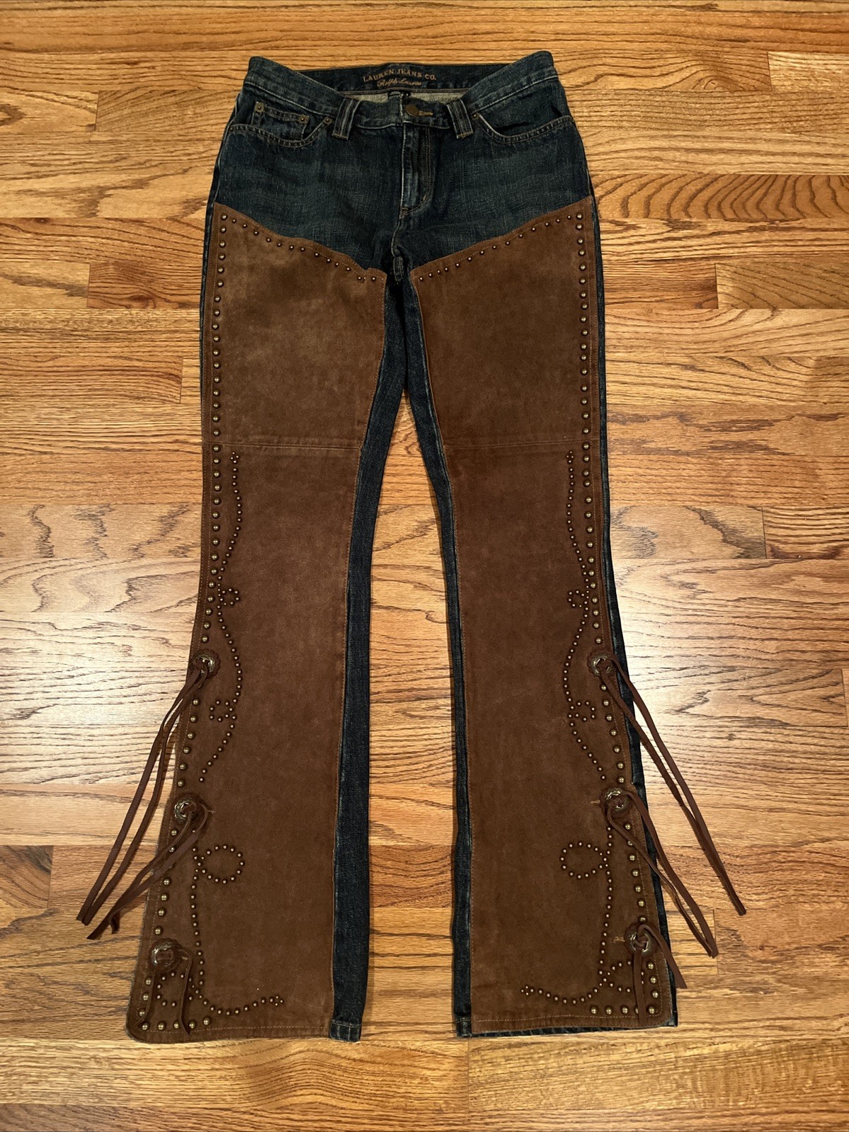 RARE Y2K LAUREN JEANS RALPH LAUREN SUEDE STUDDED WESTERN CORE BOOTCUT JEANS 4