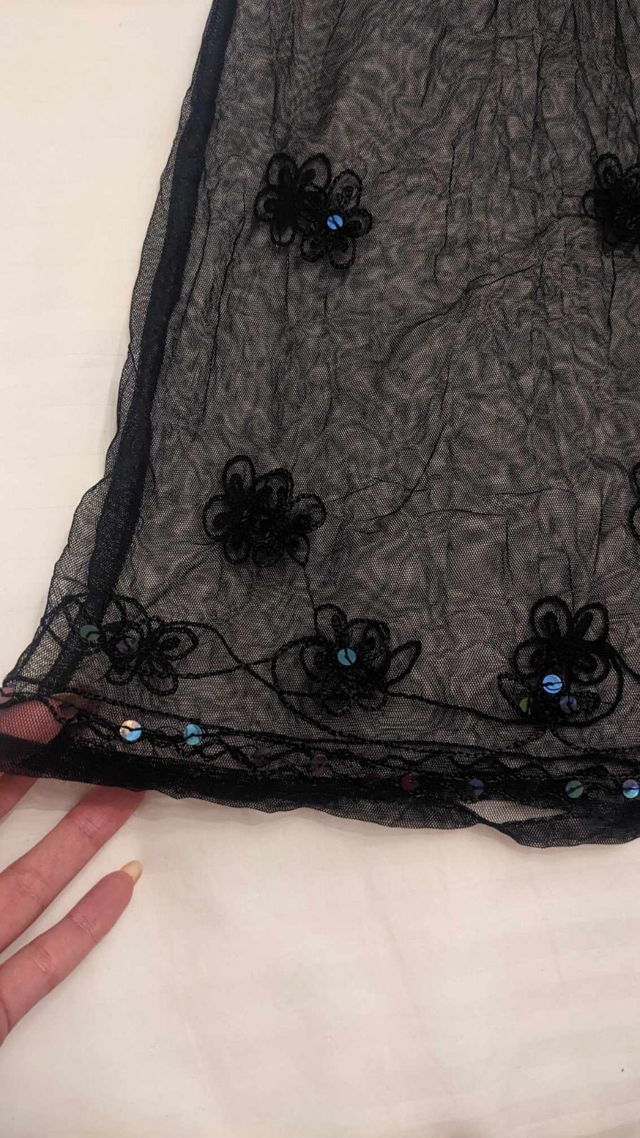 Black lace Mini Dress see through „Tree of Life” Floral Design Sexy Embroidery
