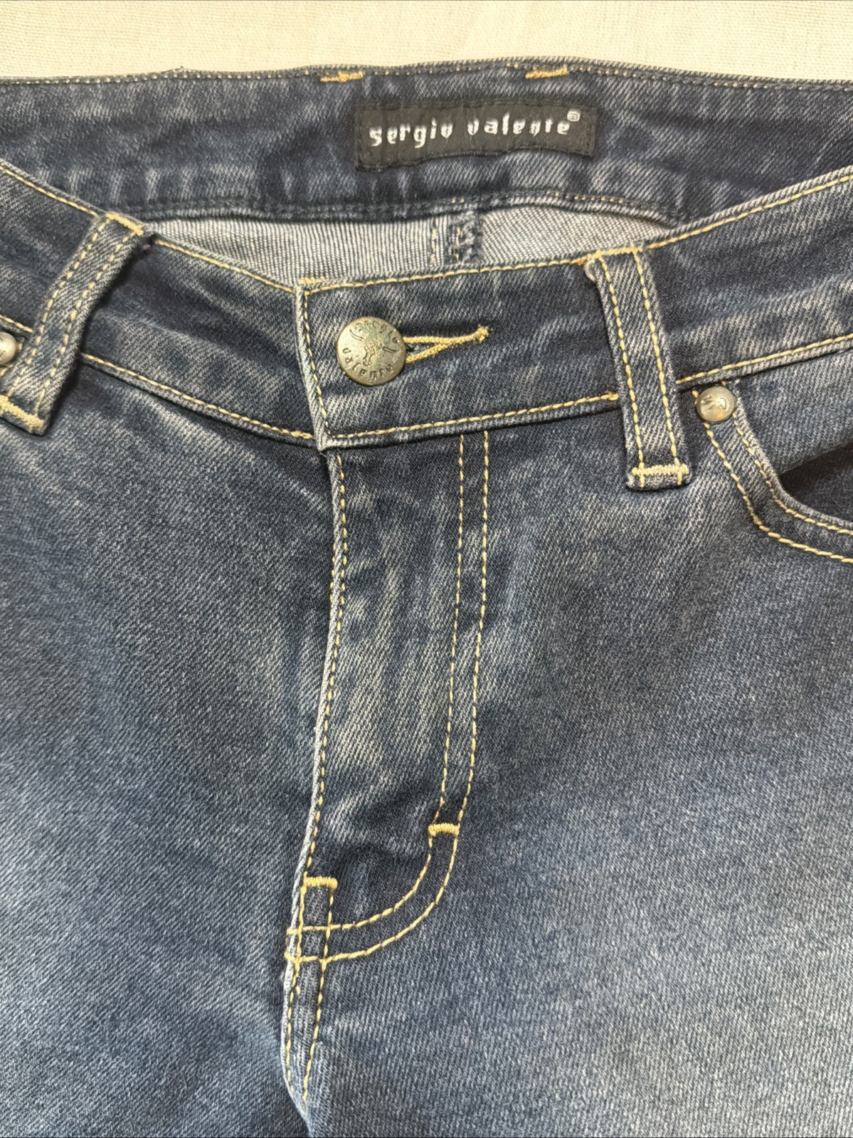 VTG Sergio Valente Jeans 70s 80s Designer Denim Bull Head Patch Pocket Art Sz 26