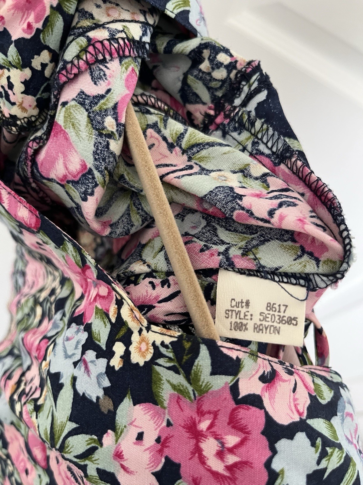 Vintage Switch Made In USA Dress Black Floral Women’s Tie Back Cottagecore 90s