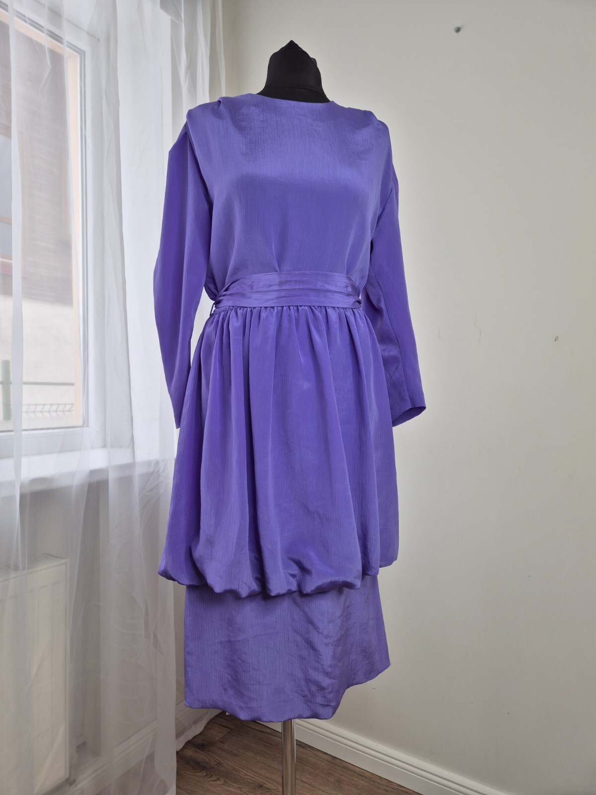 Vintage 80s prom dress size S purple color pleated baloon Carolin Muoti Hovi