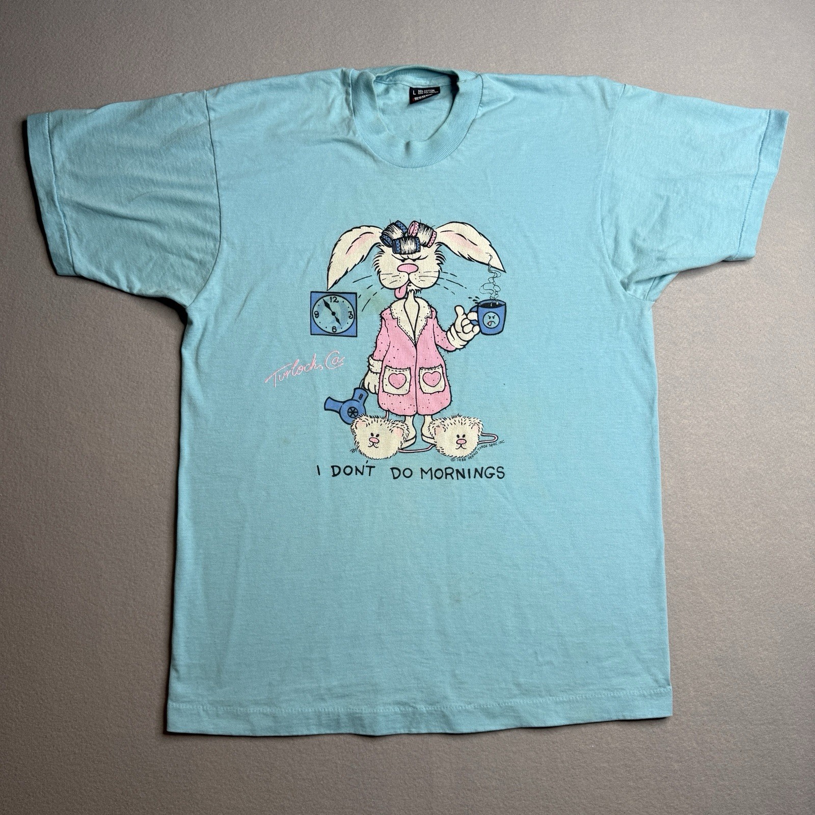 Vtg 80s 1988 Screen Stars Reno Tahoe Bunny Rabbit Blue Cotton Shirt Size Large