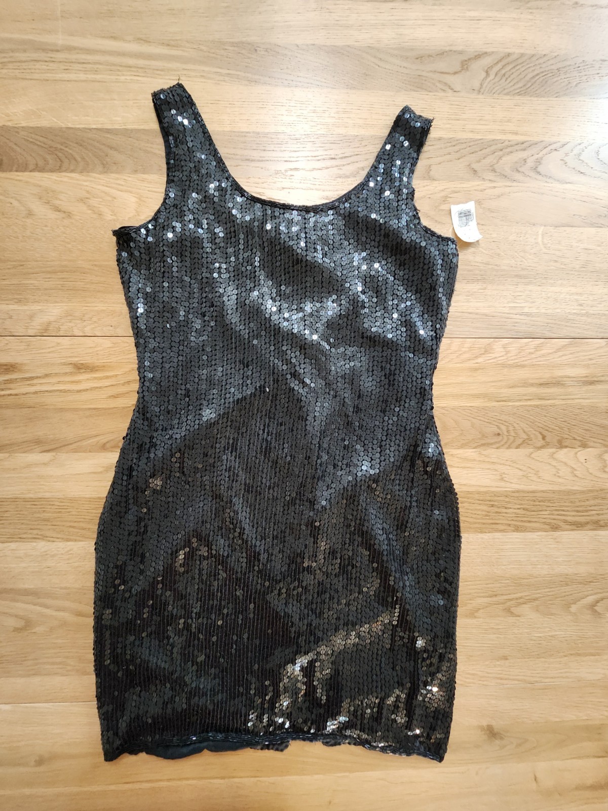 Vtg Y2K 90s Mini Dress 12 Black Silk Sequined Beaded Bodycon NY Club Dance NWT