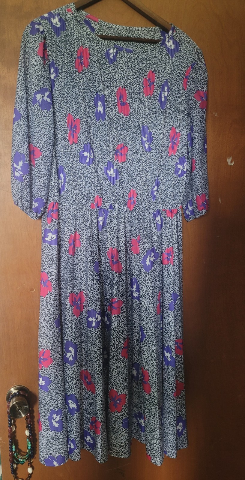 Whirlaway Dress Vintage 80s Elastic Waist Sz 22.5 Floral Purple Pink