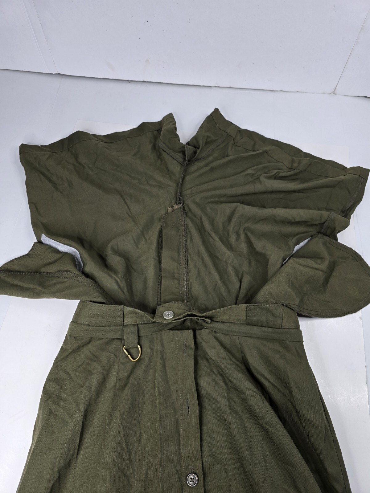 Vtg Green Travel Smith Button Skirt Dress Womens Size L Large Boho Military USA