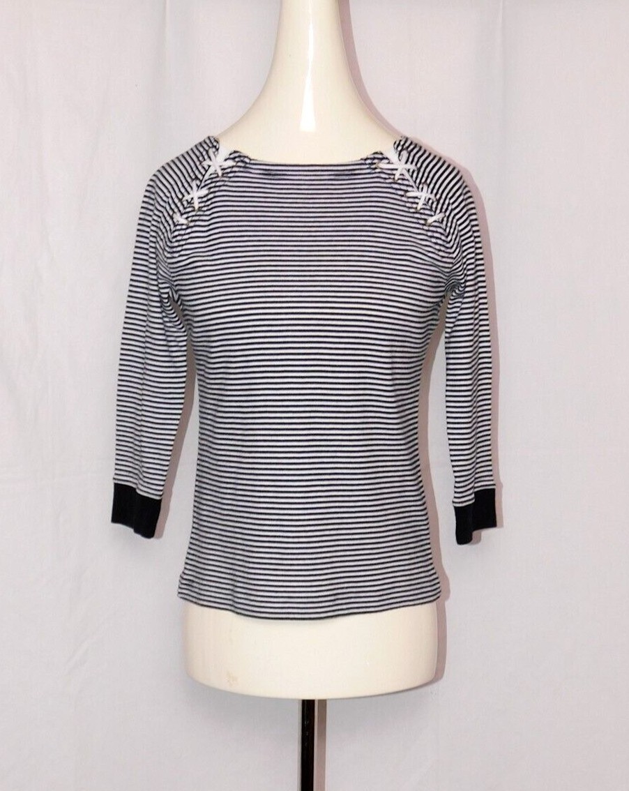 RALPH LAUREN Womens Nautical Striped Criss Cross Casual Half Sleeve Top Sz S