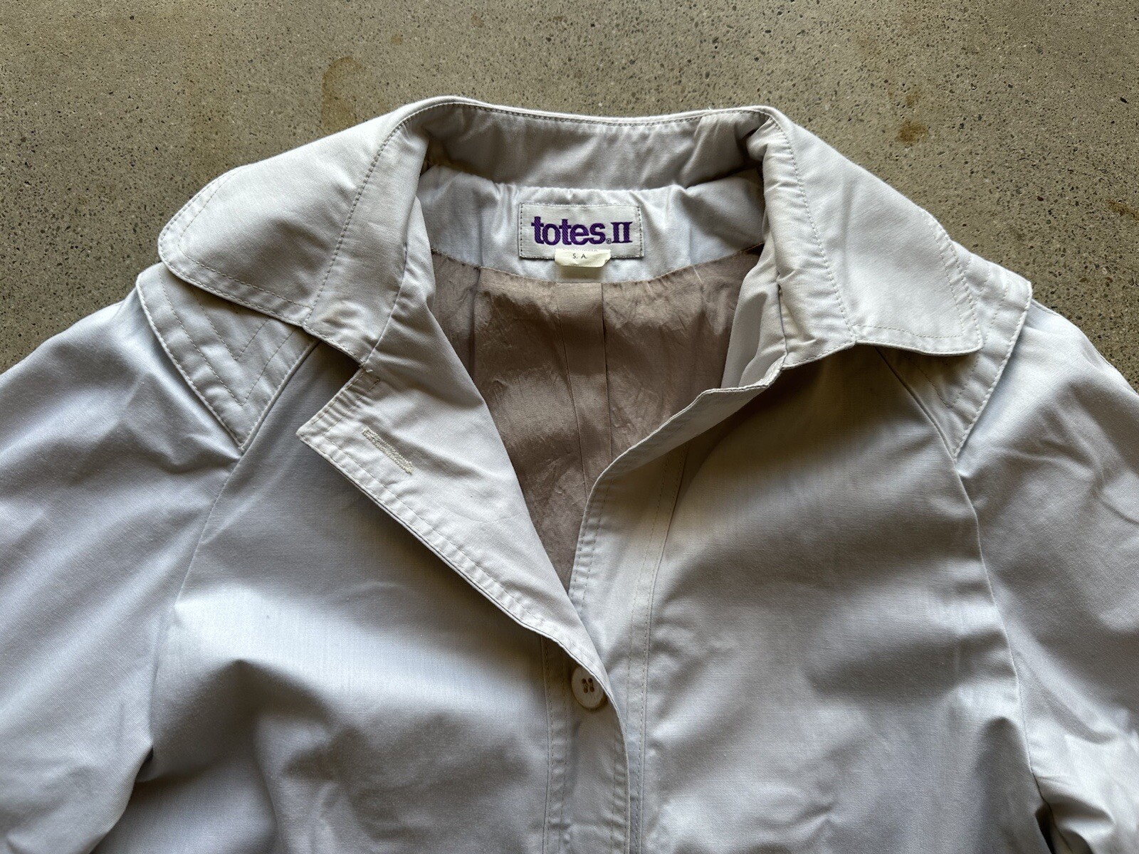 Vintage The Totes II Silver Dacron Polyester & Combed Cotton Trench Coat Size 10