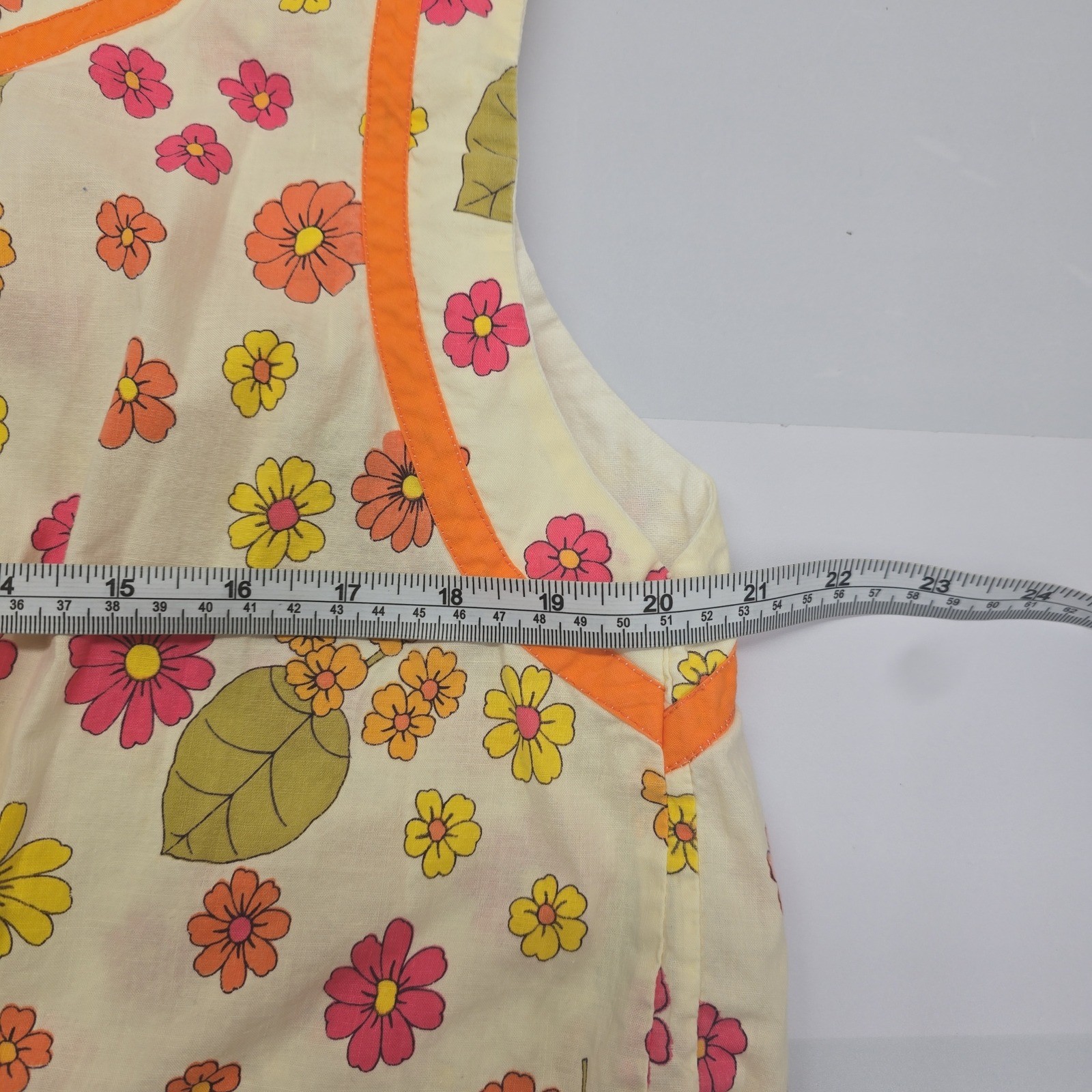 Vintage Floral Print Sleeveless Tie Back Top Orange Pink Yellow Mod 60s 70s