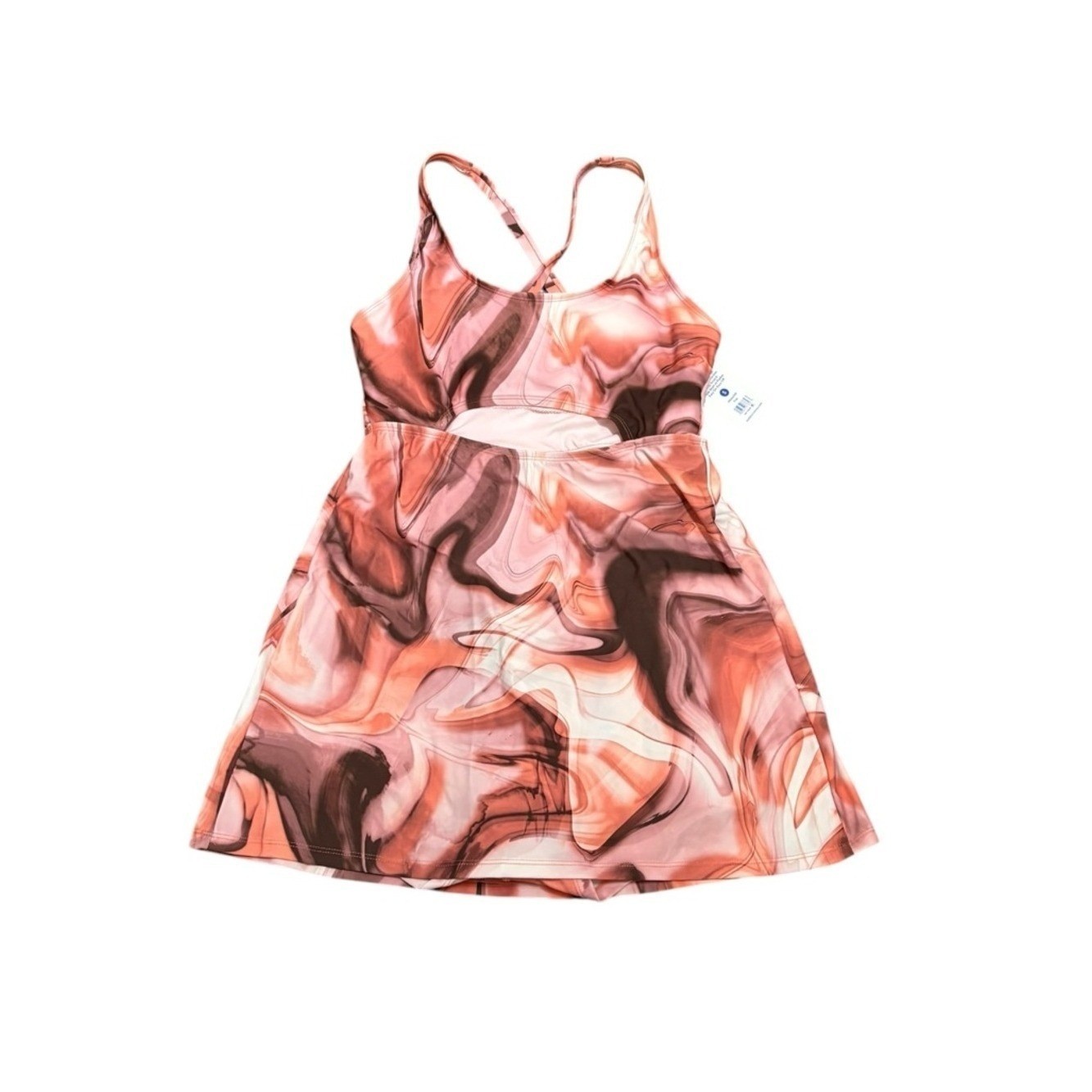 Outdoor Voices Pink Marble-Print Scoop Neck Swim Dress, Size S, NWT