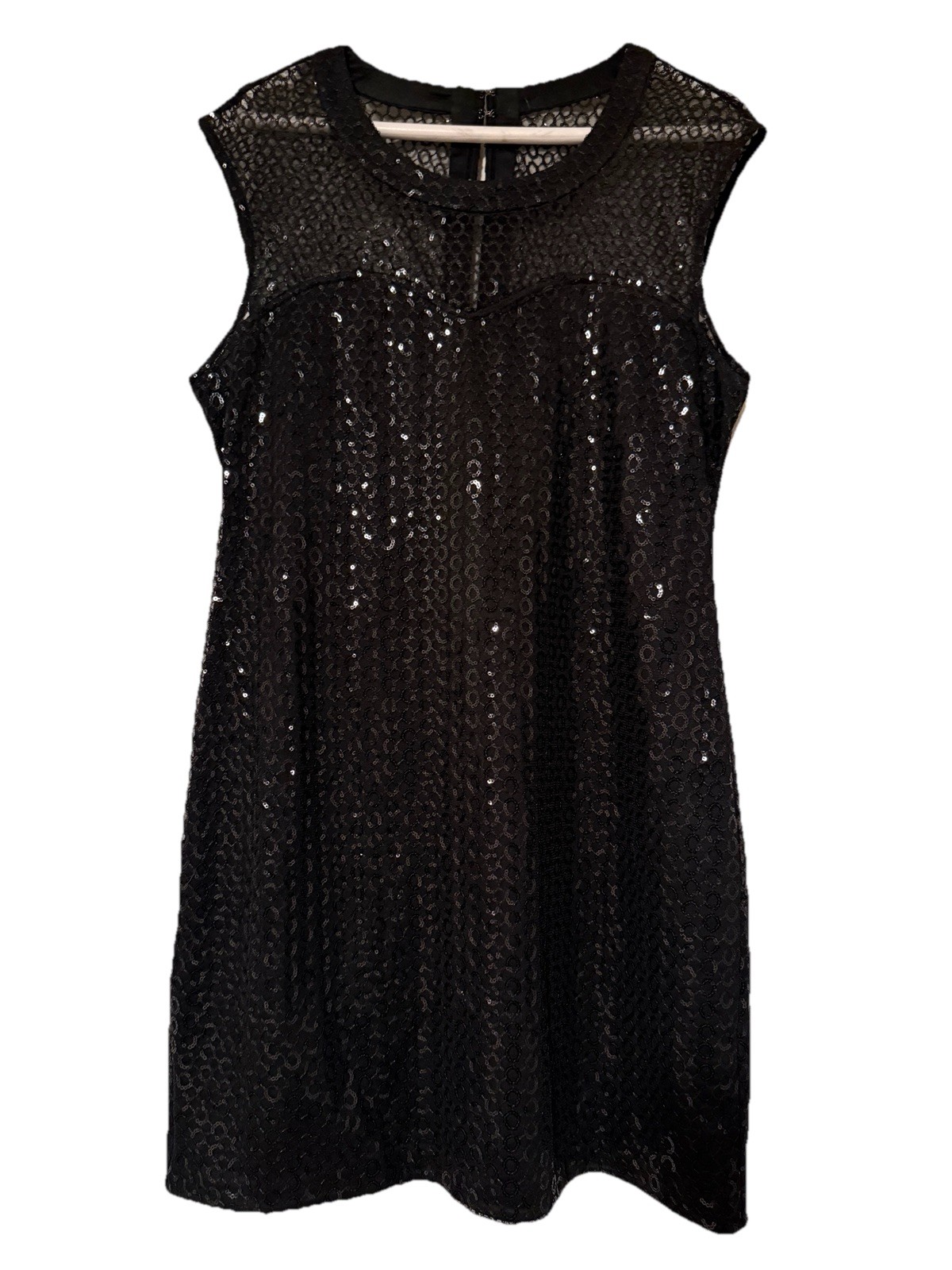 Vintage! Express Sheer Black Sequin Sleeveless Sheath Dress Round Neck Size L
