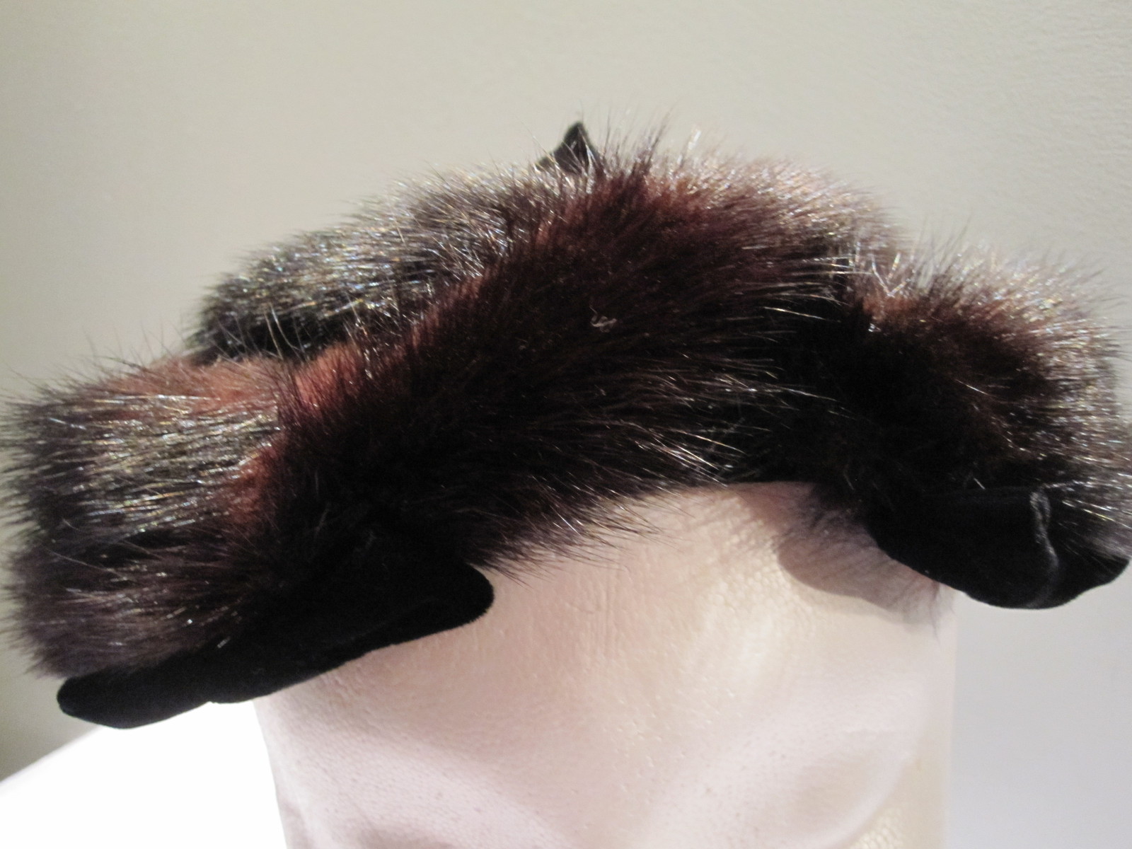 Nos 1950s Vintage Black Velvet Furry Hairpiece HeadBand Hat Cap Pinup Rockabilly