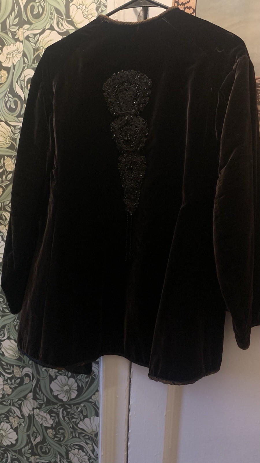 Black Velvet Victorian Beaded Mourning Jacket Appliqué