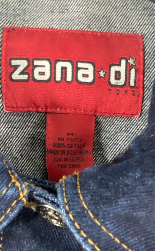 Zana Di Women’s Vintage 90s Y2K Dark Wash Blue Cropped Denim Jean Jacket Sz M