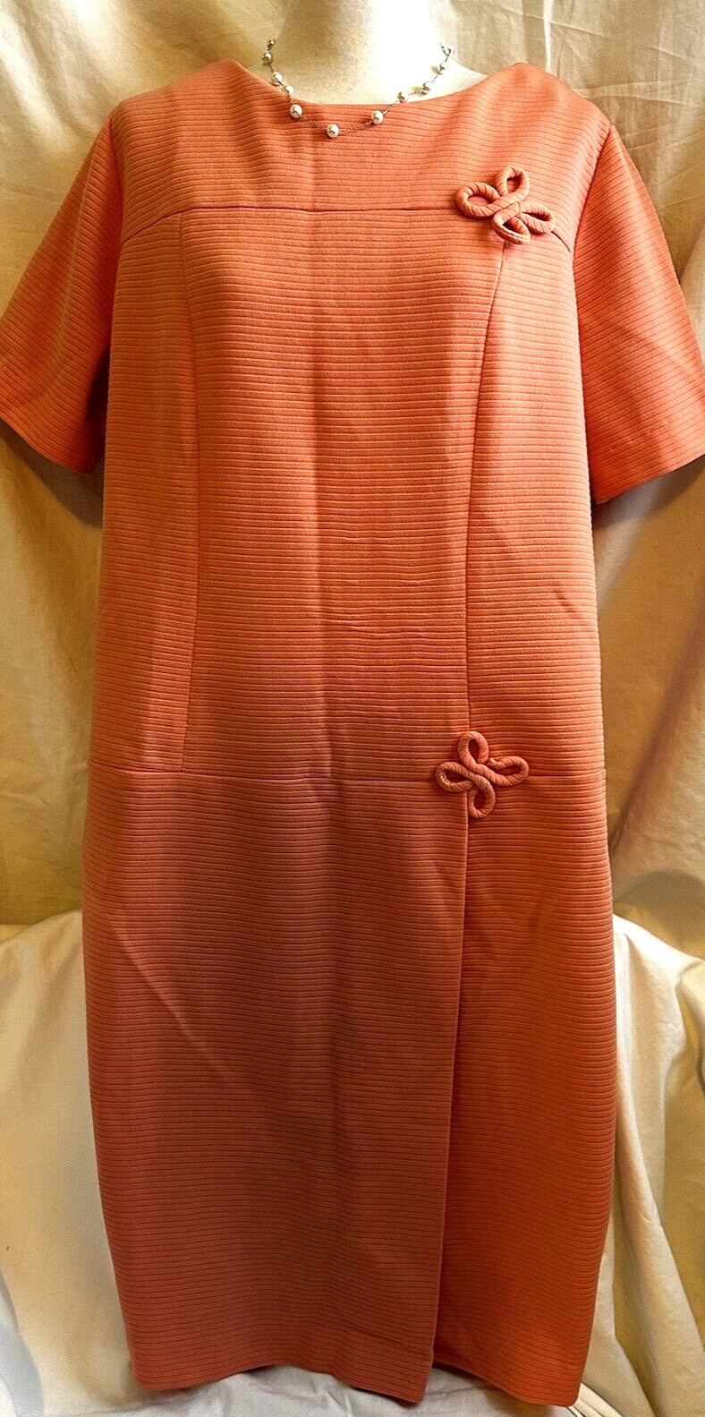 CAY ARTLEY VNTGE TANGERINE ORANGE 60s MOD GOGO MID TEXTURED CHEMISE SHIFT DRESS