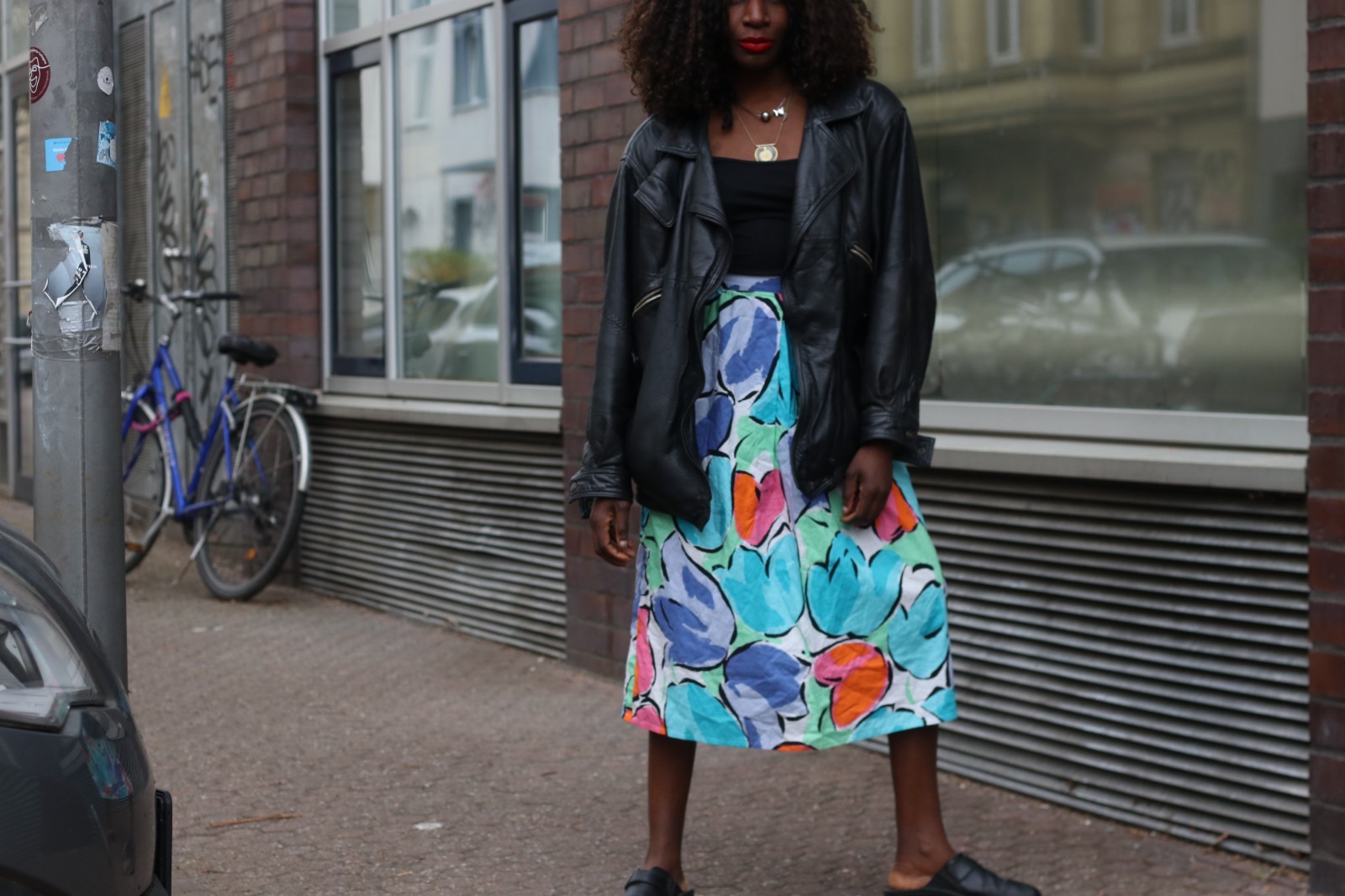 Vintage Midi Skirt Floral High Waist Cotton Multicoloured 70s A Line