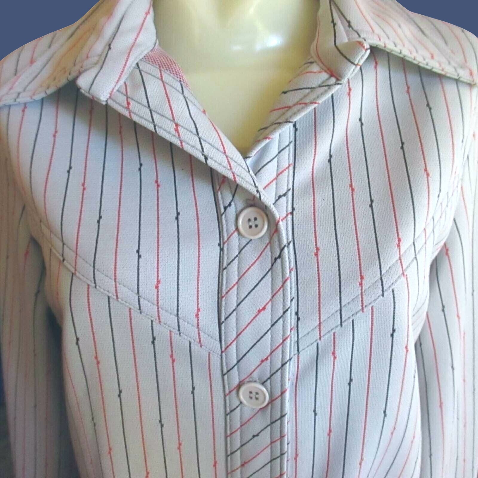 True Vintage 1970s Blouse Top Large Polyester Button Down Collar Texas Dallas