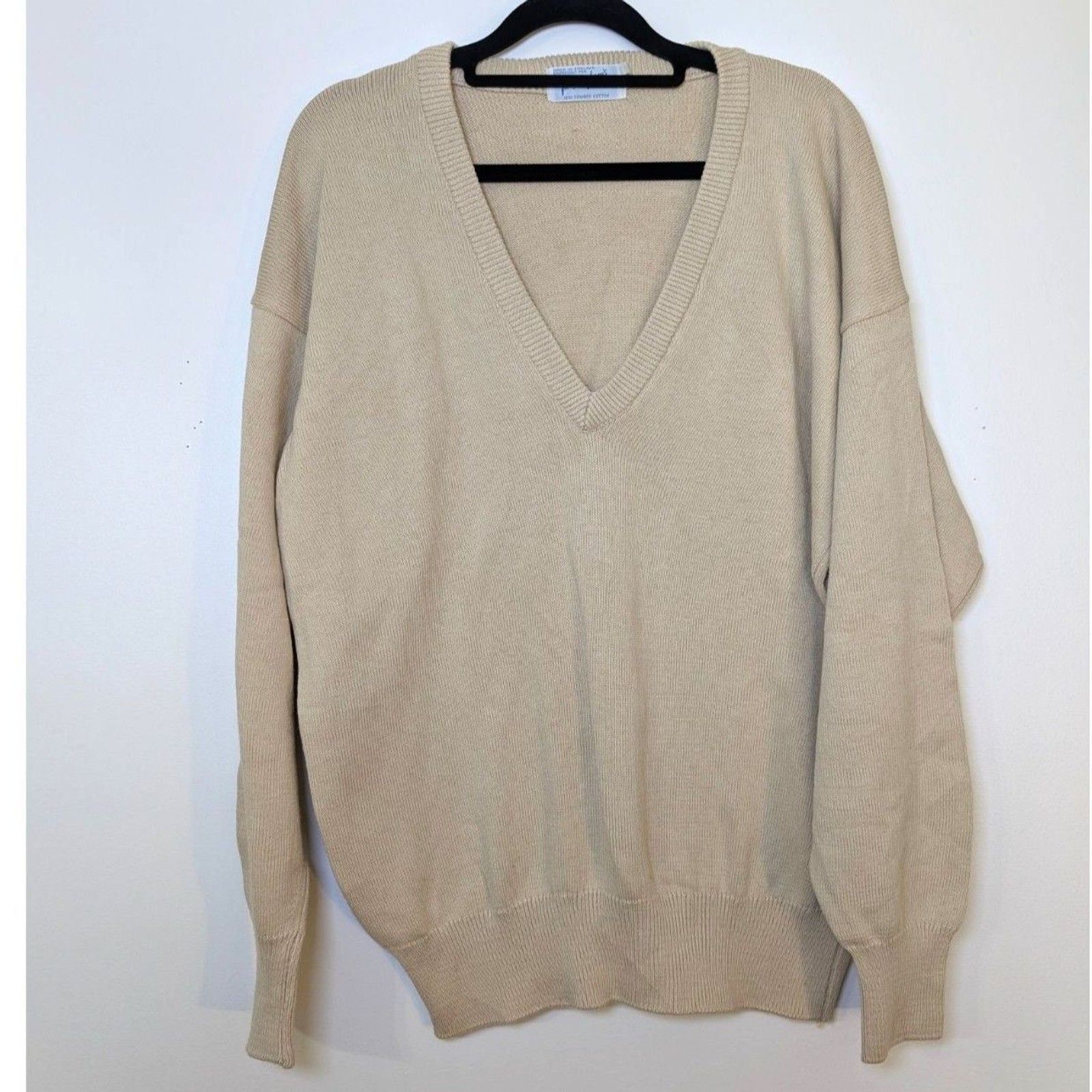 Vintage Trimingham’s Bermuda Sweater Large – 100% Combed Cotton Beige V-Neck
