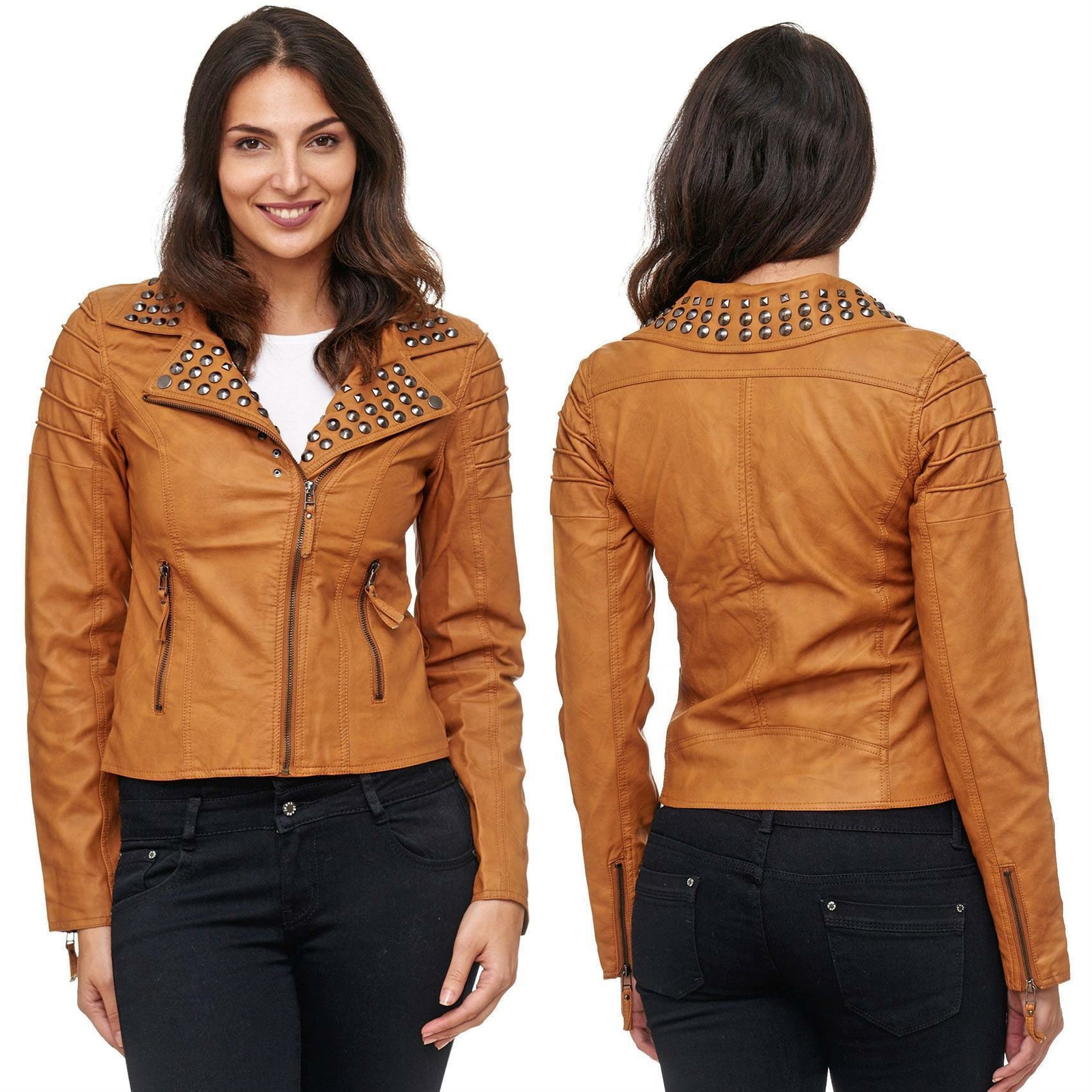 Redbridge women’s faux leather jacket coat leather look between-seasons jacket biker studs