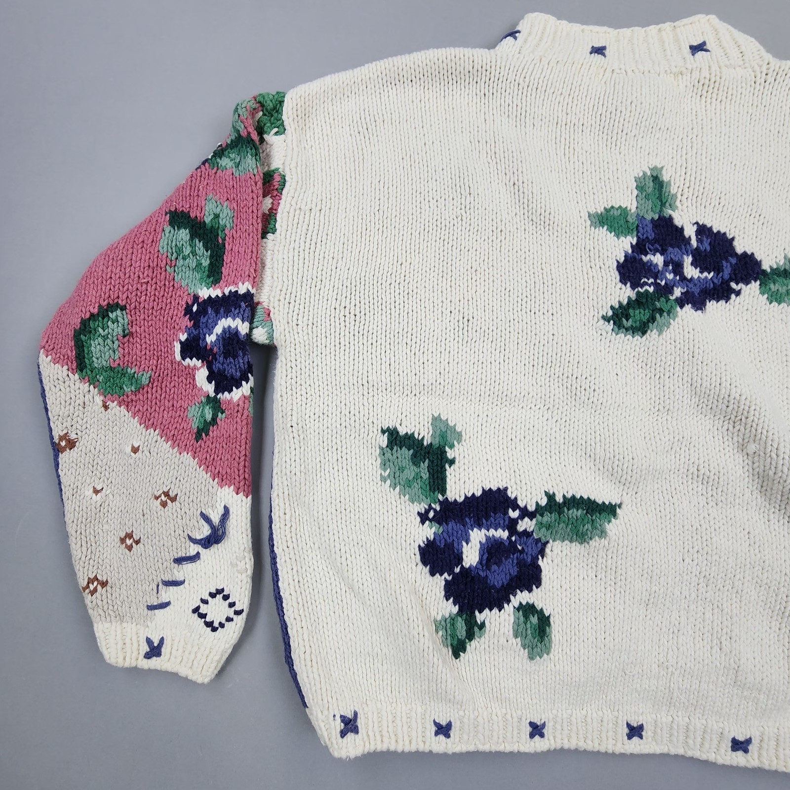 Vtg 80s 90s Paris Sport Club Patchwork Chunky Cropped Sweater Womens M
