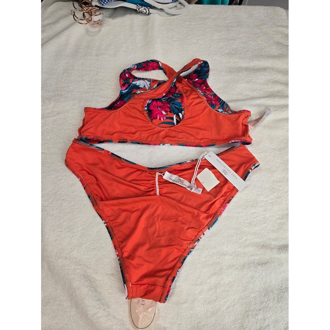 NWT sz Large Tart Collection Vibrant Tropical High Neck Cross Back High Cut Leg