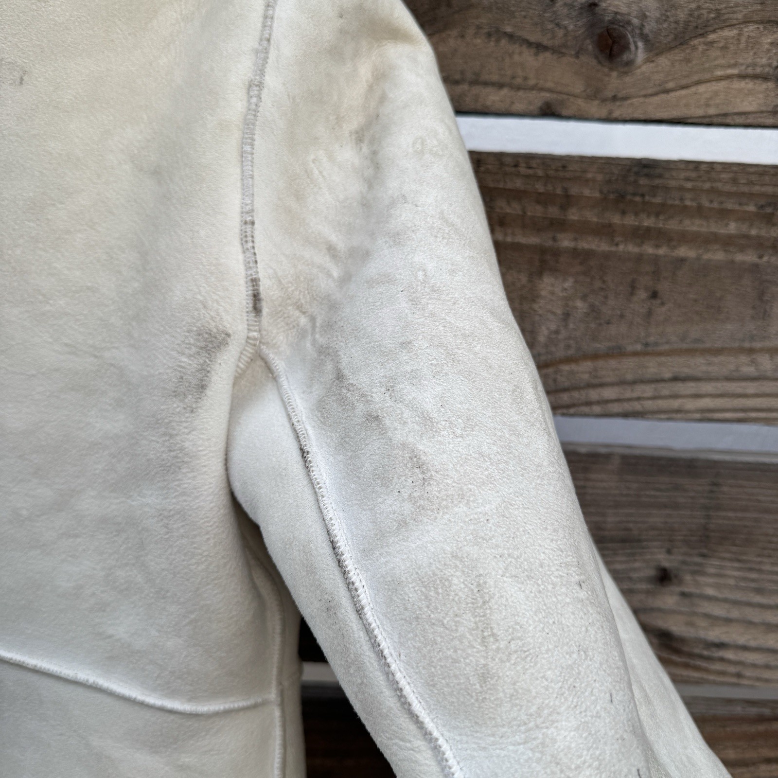 Vintage SuedeLamb by Lawrence Shearling Coat Lamb Fur Trim Cream Suede Jacket S