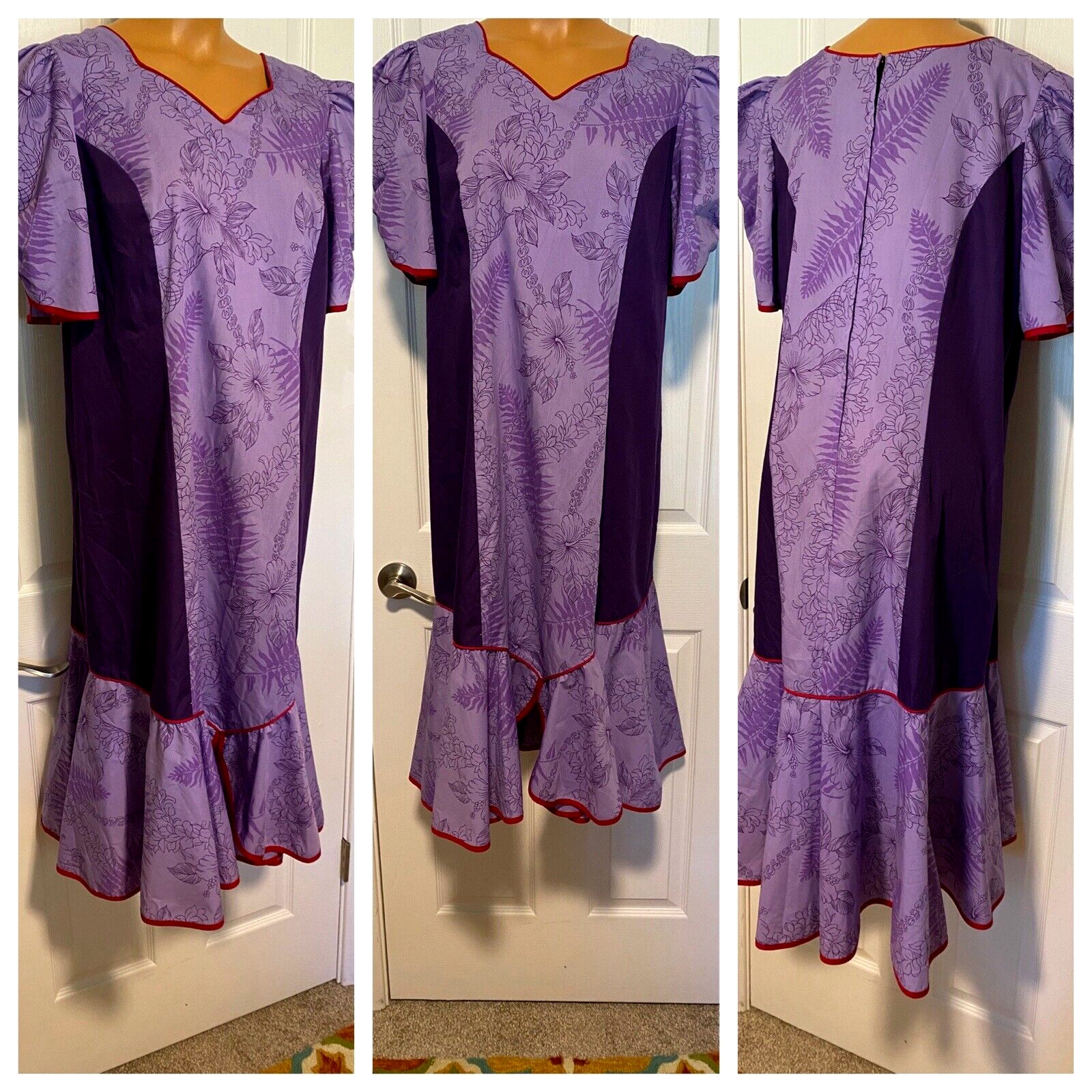 VTG 80’s RM MADE IN HAWAII PURPLE FLORAL COTTON BLEND HAWAIIAN DRESS SZ XL