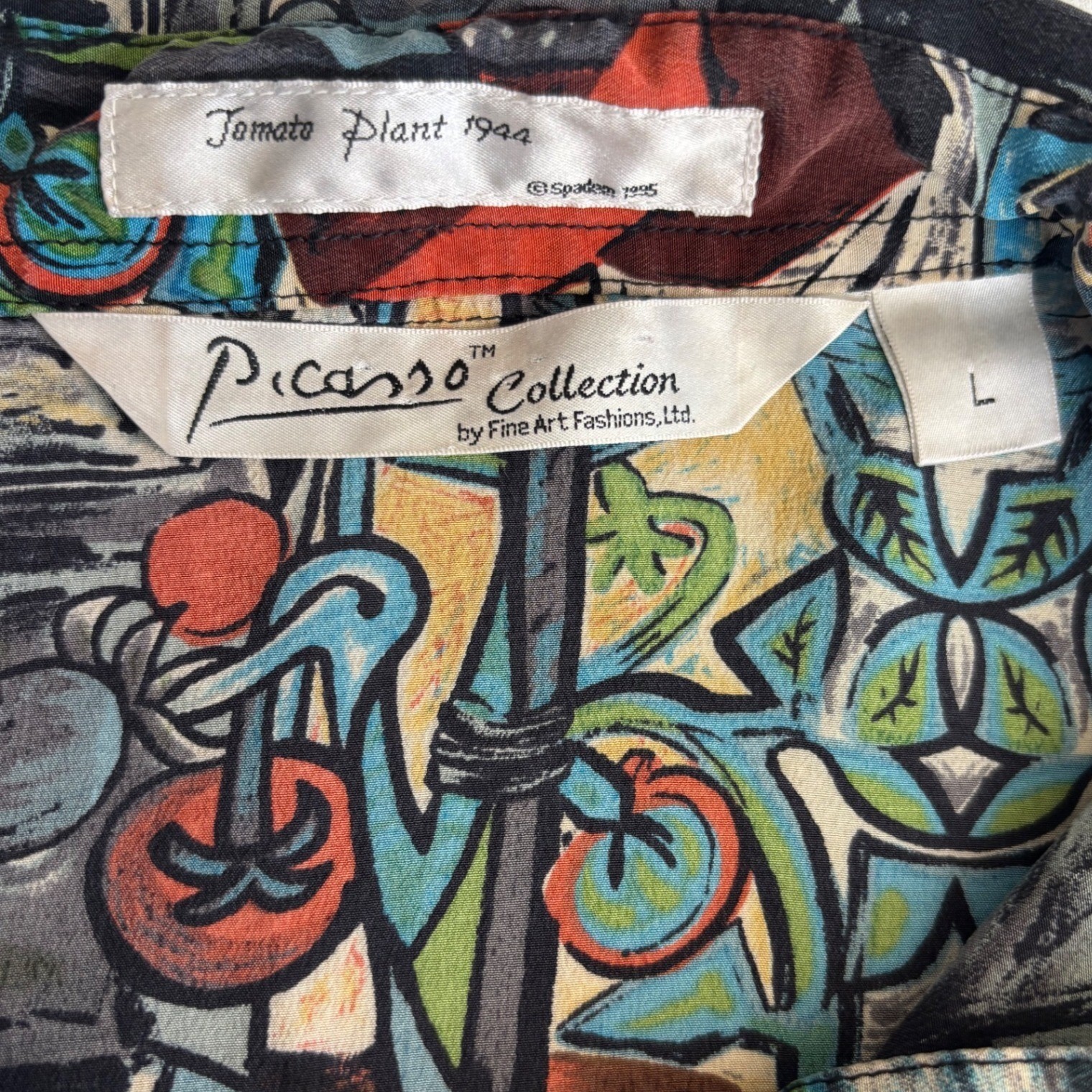 Picasso Collection Tomato Plant 1944 Silk Button Down Shirt M/L Art to Wear