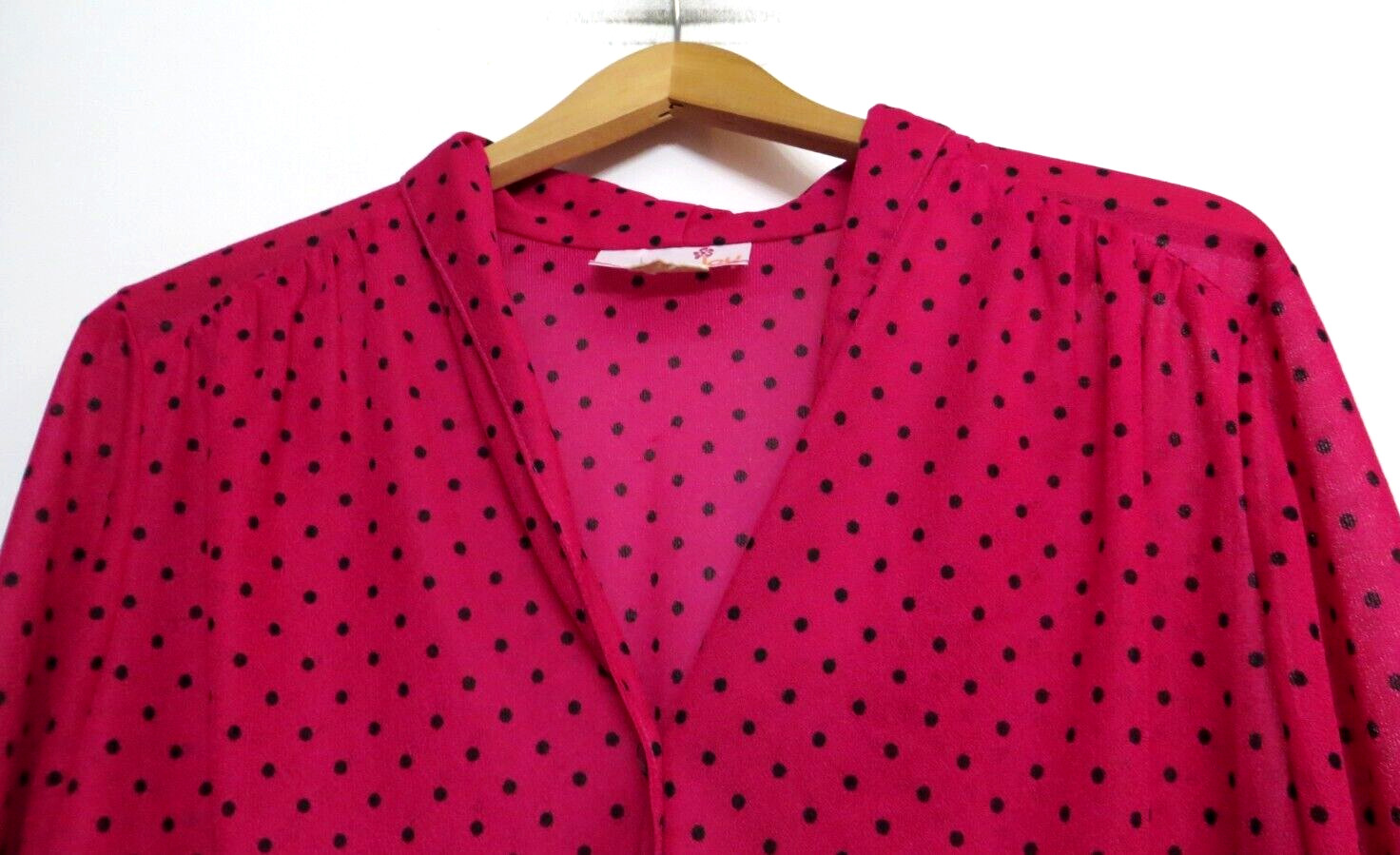 Vintage Look Peggy Lou Shirt Womens XXL Pink Black Polka Dots SHEER Retro Y2K