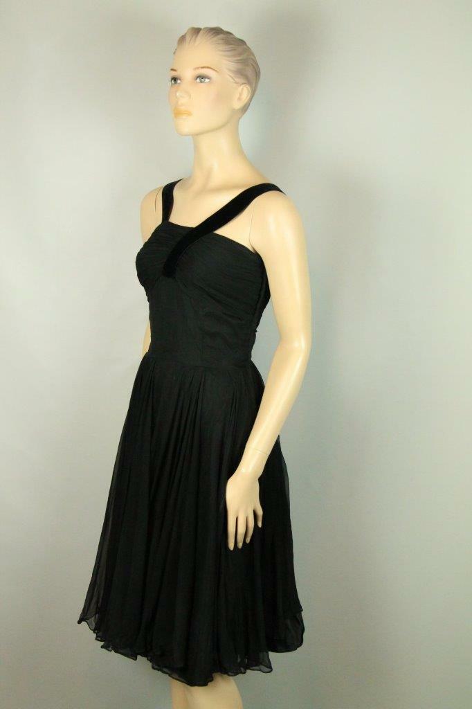 Vtg 50s Chiffon Organza Fit Flare Rockabilly Full Skirt Cocktail Party Dress S