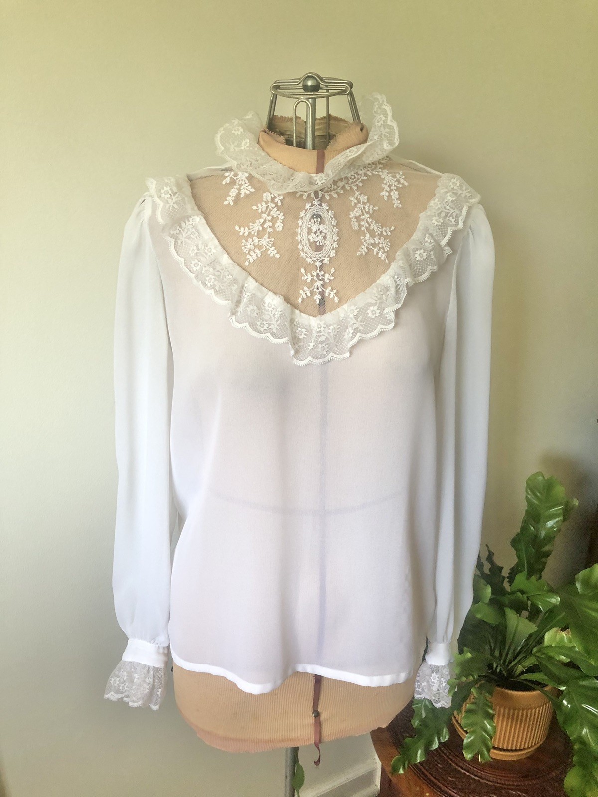 1970’s White Chiffon Victorian Inspired Top
