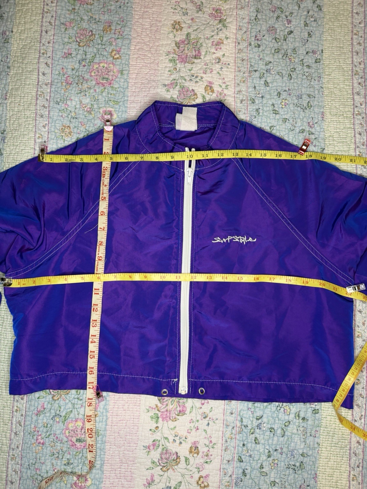 VTG 90s Y2K Surf Style Purple Iridescent Windbreaker Jacket & Board Shorts SM