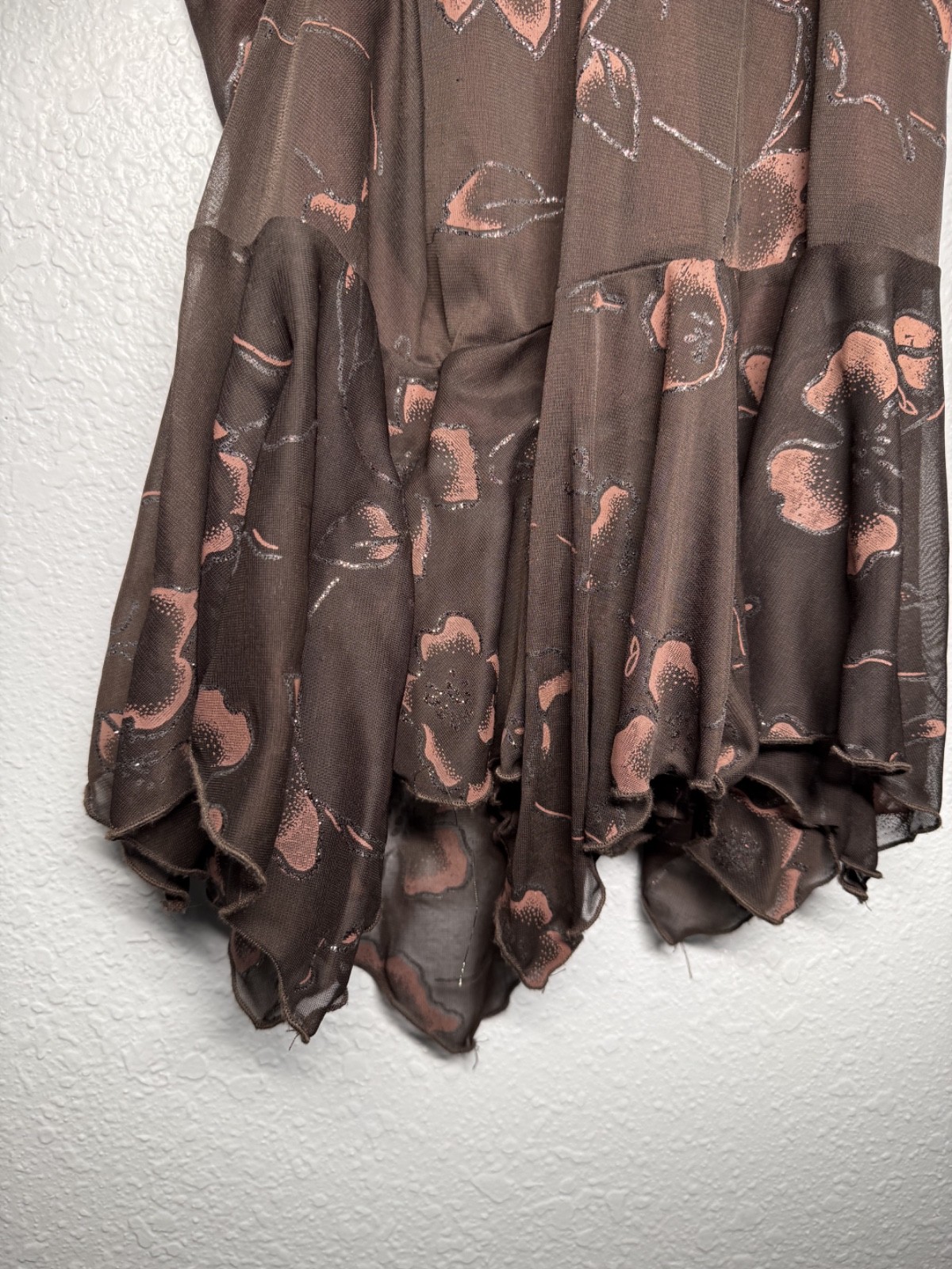 vintage 90s sparkle brown dress ruffle asymmetrical halter flow formal festival