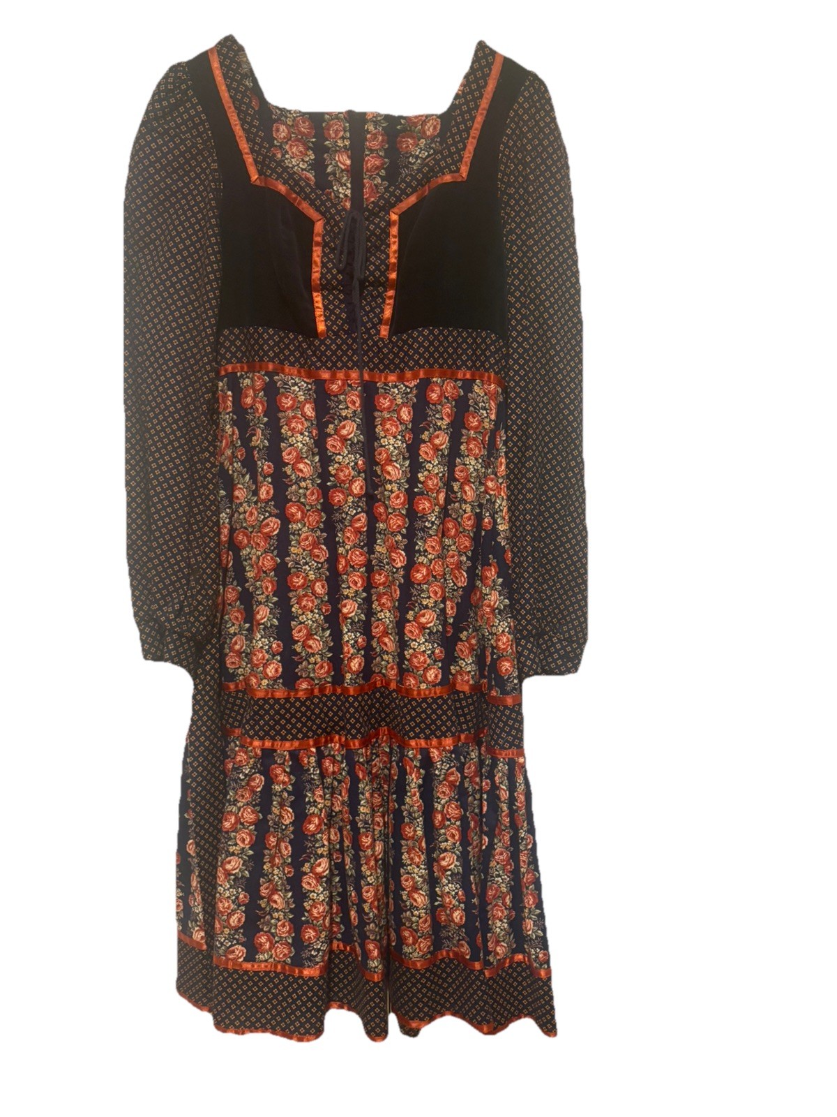 VTG 70s Gunne Sax Cabbage Rose Floral Prairie Maxi Peasant Dress Size 11