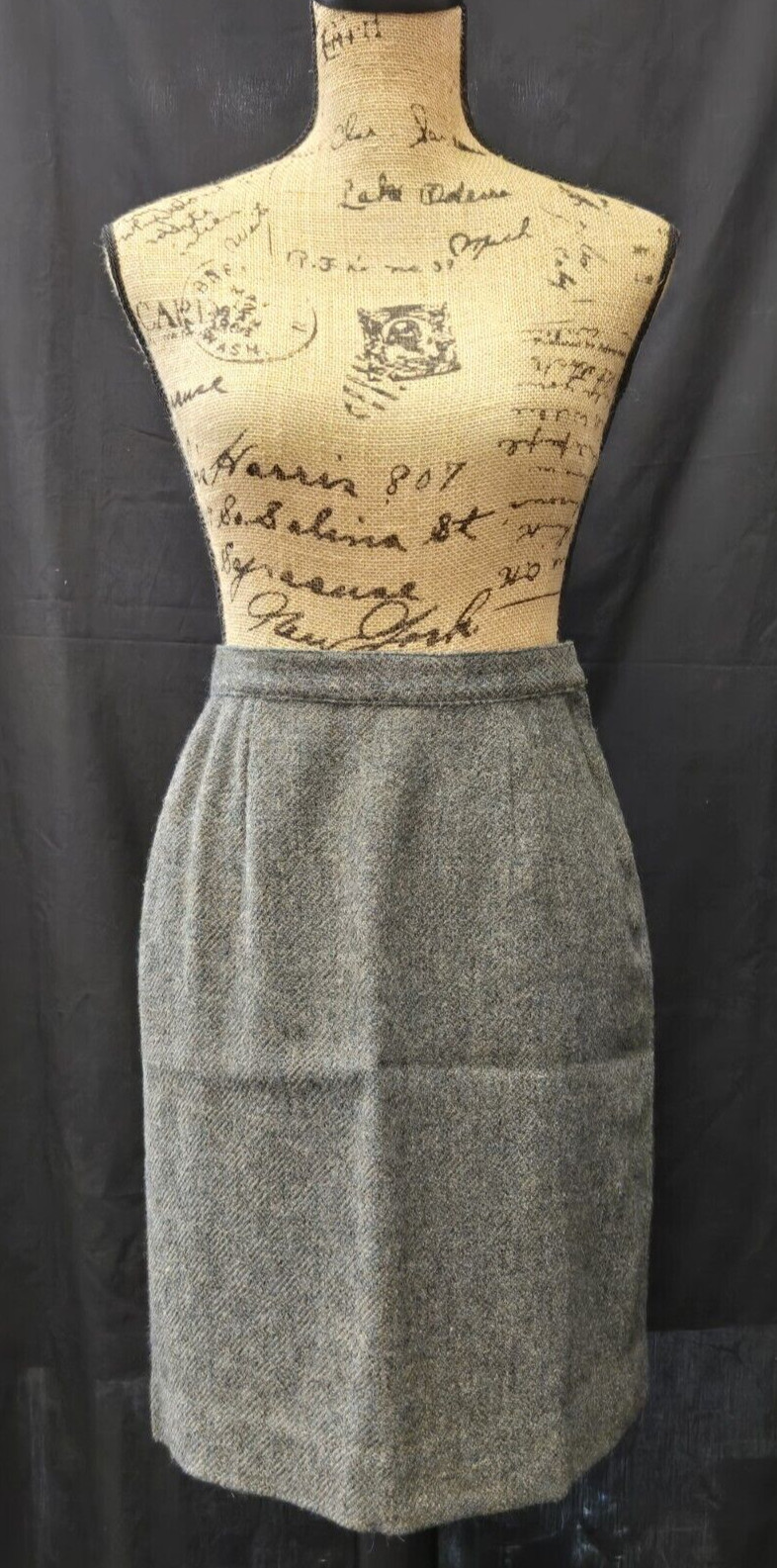 New Era Wool Pencil Skirt Green-Grey Size XS/S Adjustable Vintage