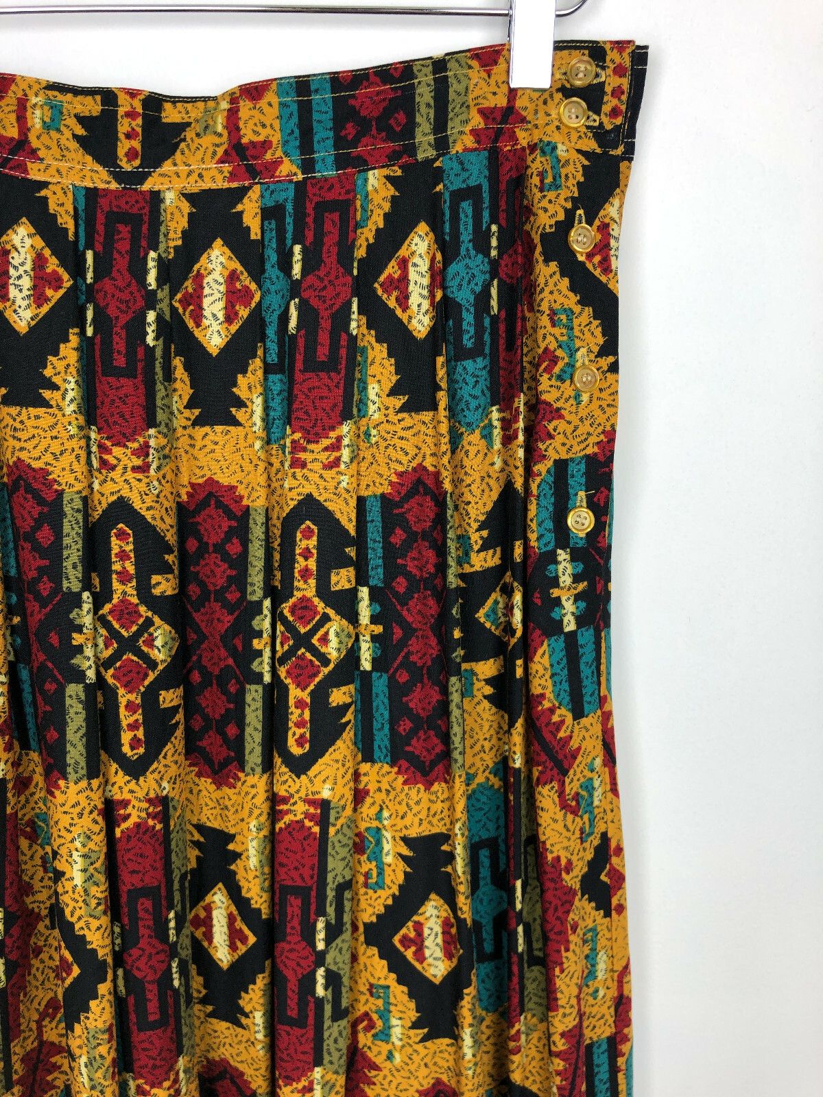 Vintage 90s Midi Skirt Worthington Southwest Western Tribal Aztec Pocket Size 14
