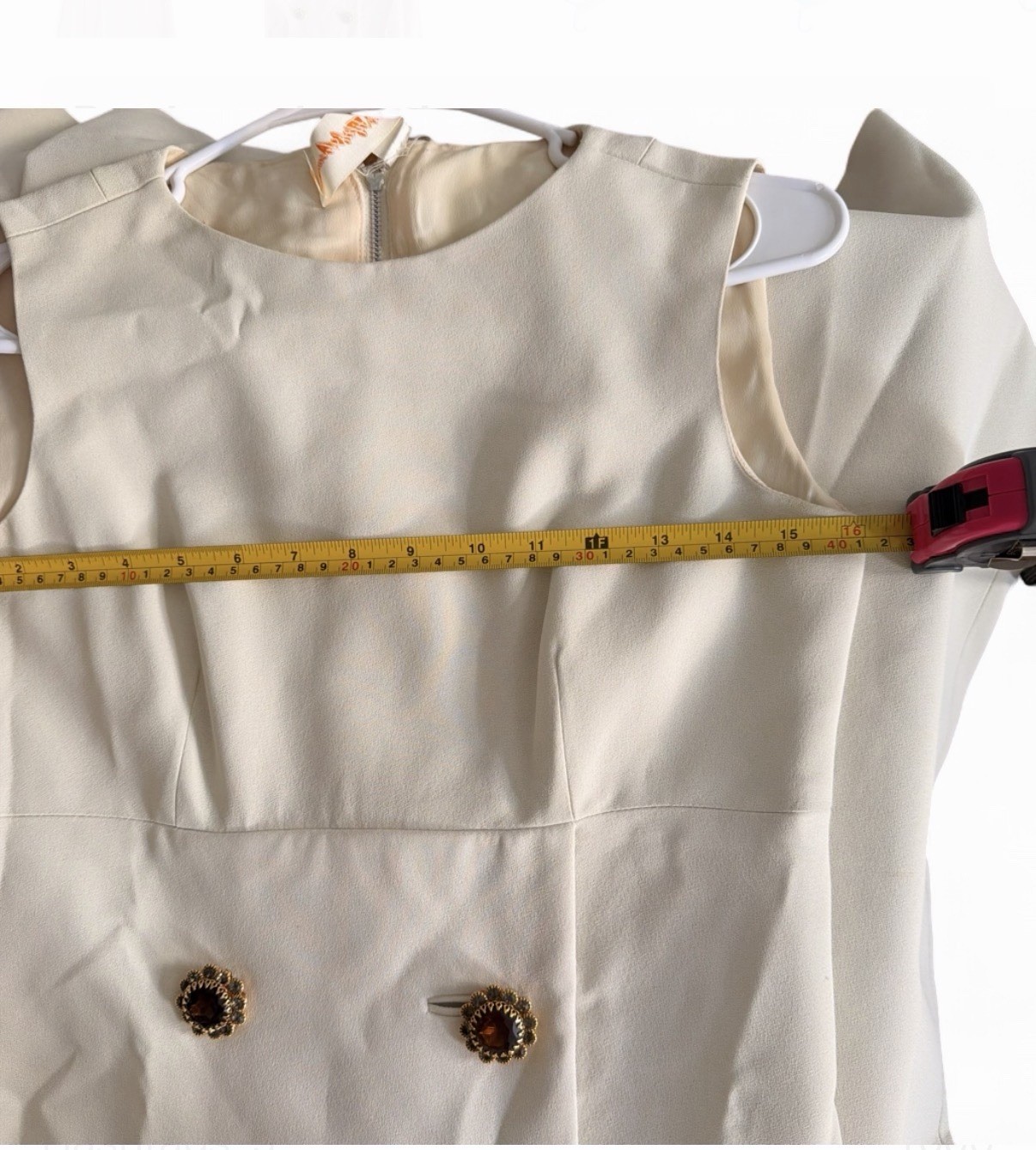 Saks Fifth Avenue 1950’s Cream Dress With Button Accents Small Zipper Back