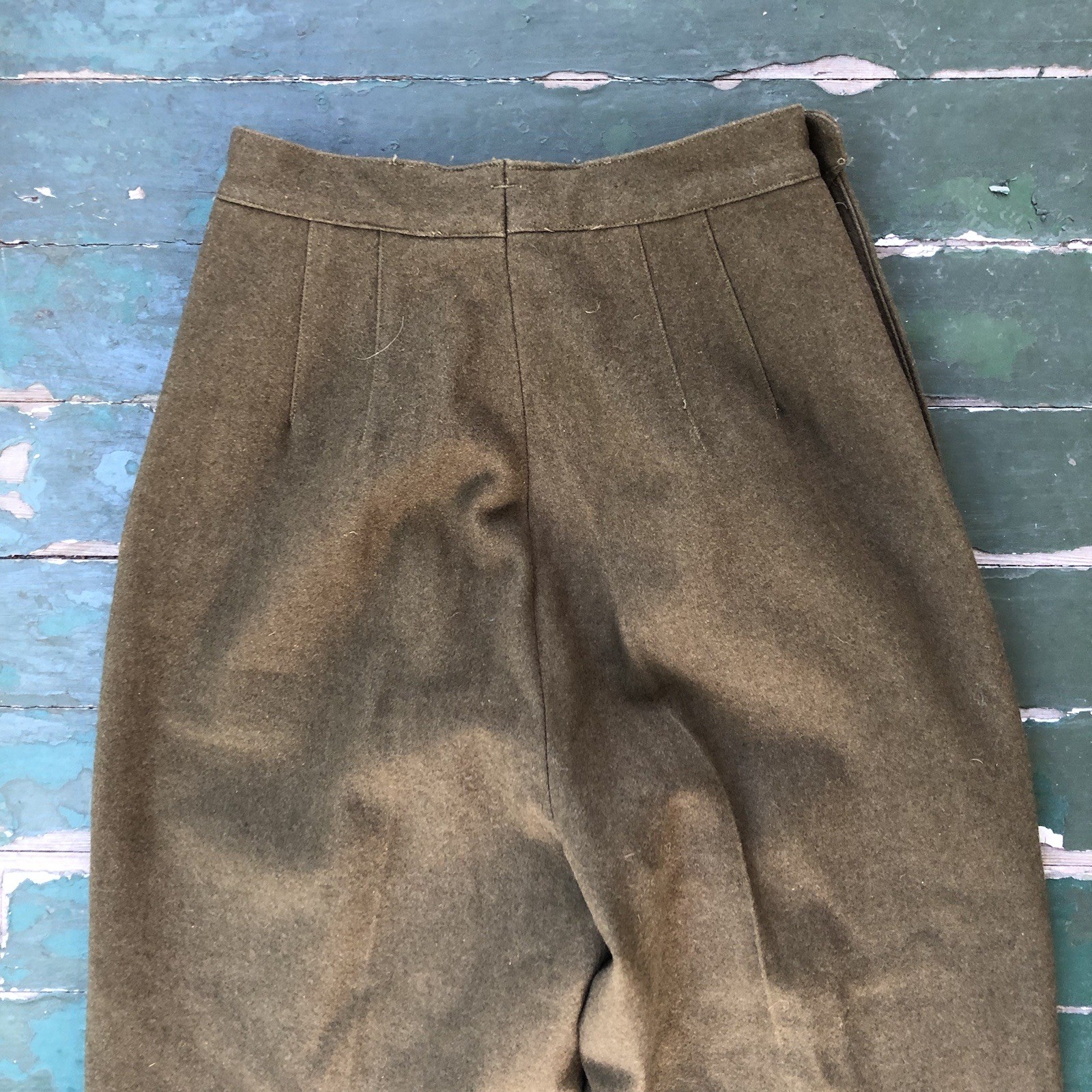 Vintage 1930s Wool Military Trouser Pants For Women In Olive Drab