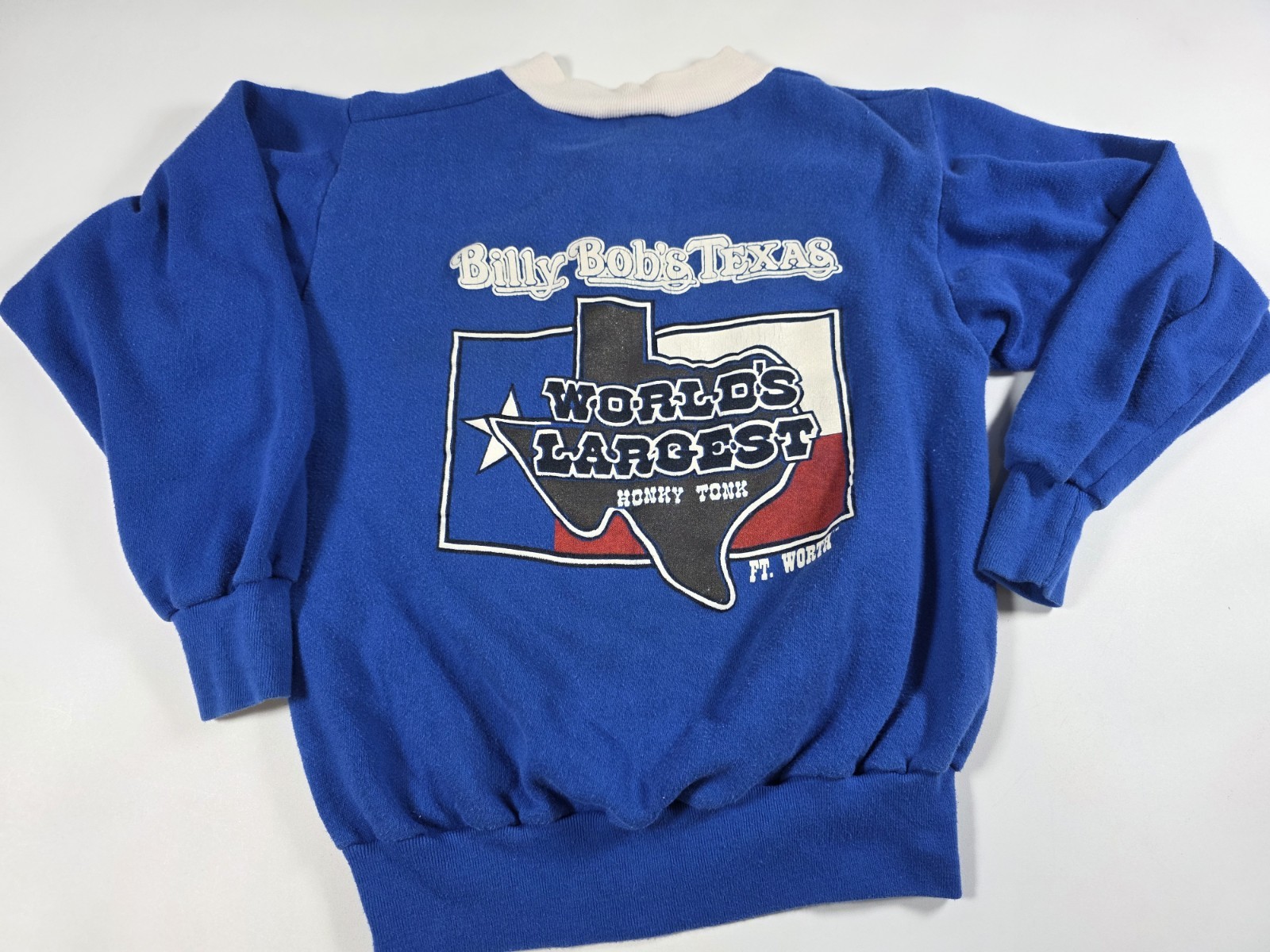 Vintage 70s 80s Billy Bobs Texas Fort Worth Blue White Pullover Sweater Small