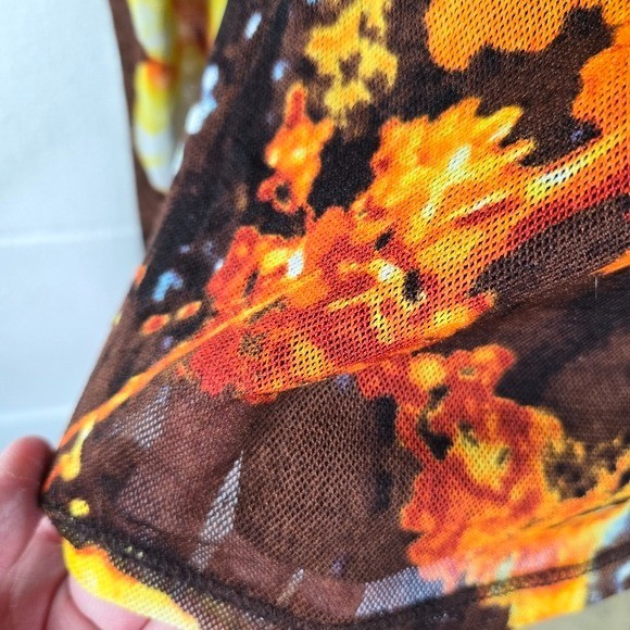 Vtg Y2k Vivienne Tam Micromesh Grunge Club Black Floral Shirt women’s xs