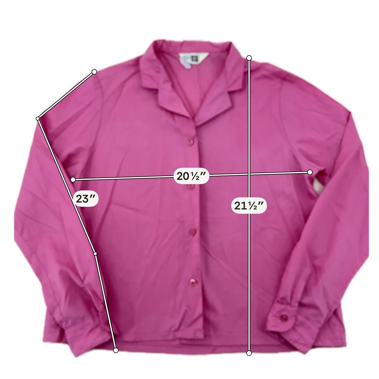 Sears Blouse Womens L Magenta Pink Camp Collar Button Down Vintage 70s Retro